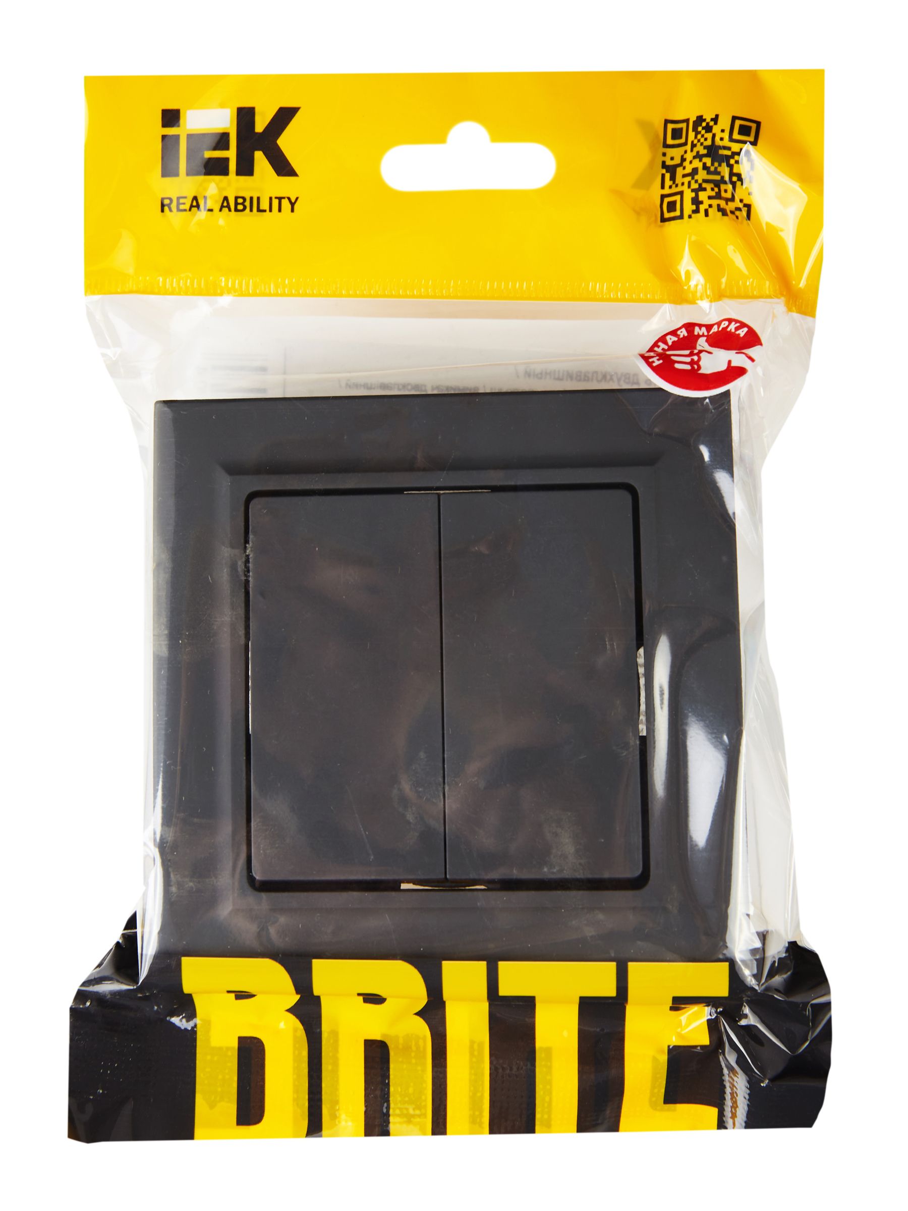 BRITE Выключатель 2-клавишный 10А в сборе ВСР10-2-0-БрГ графит IEK — фото