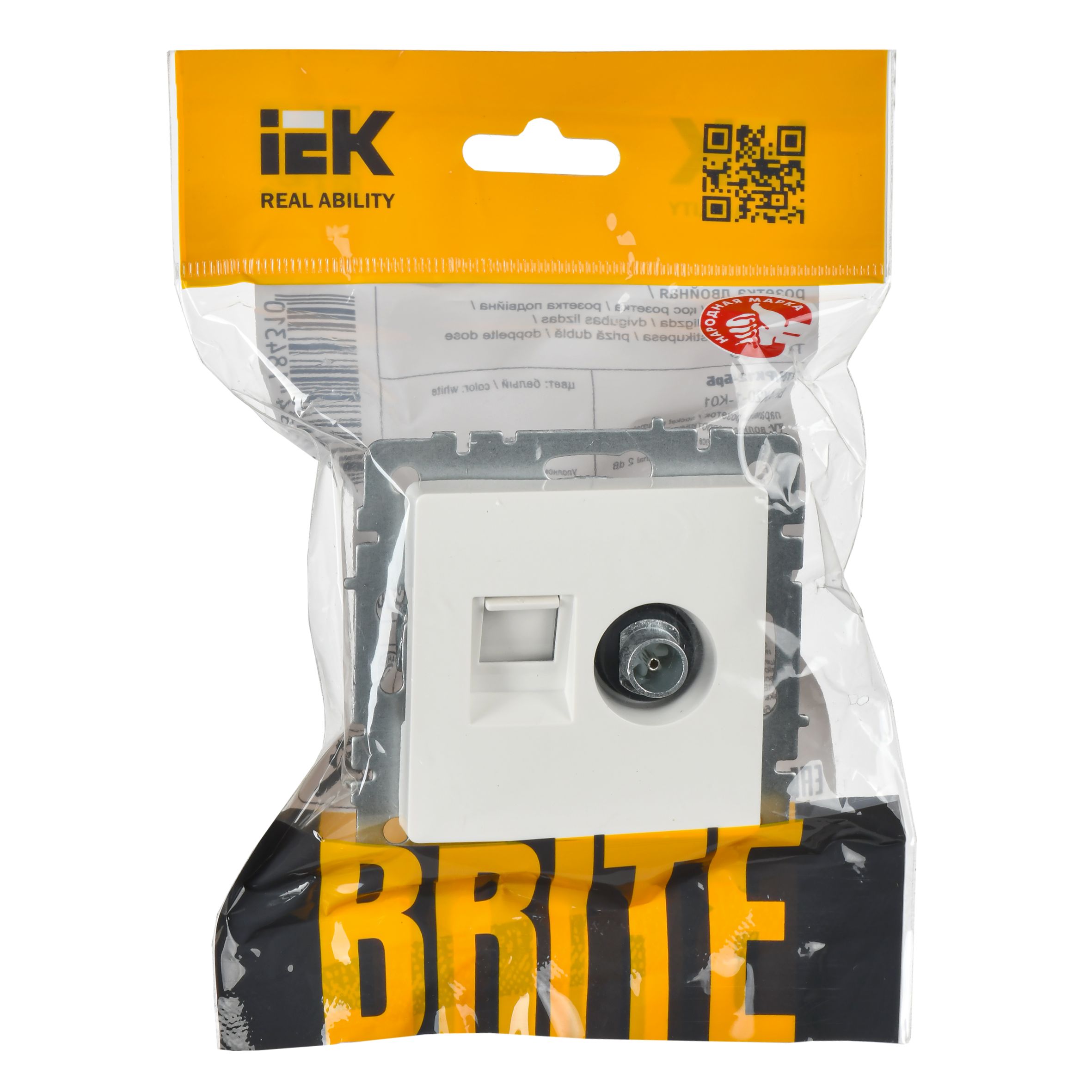 BRITE Розетка двойная TV+RJ45 кат.5E РТВ/РК12-БрБ белый IEK — фото