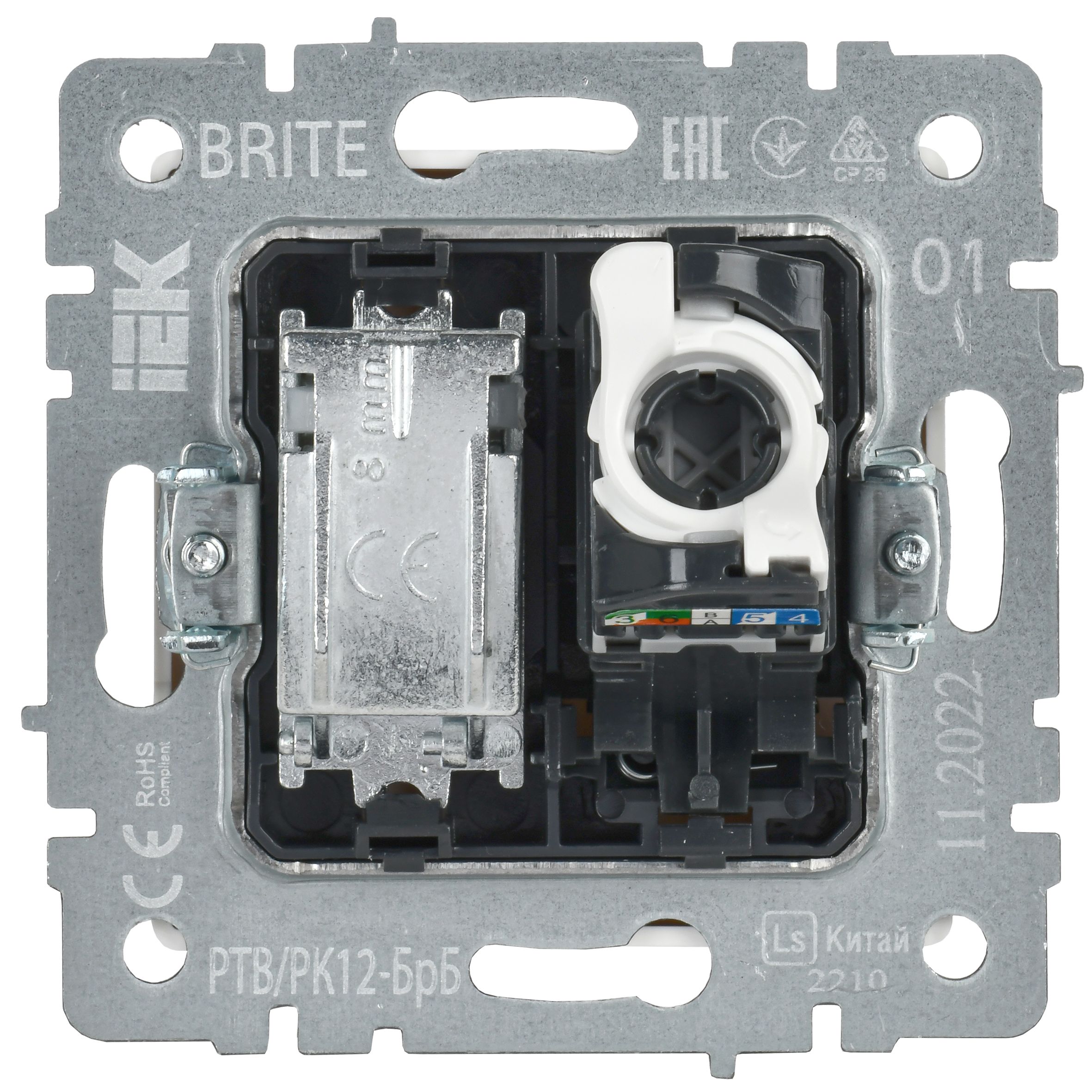 BRITE Розетка двойная TV+RJ45 кат.5E РТВ/РК12-БрБ белый IEK — фото