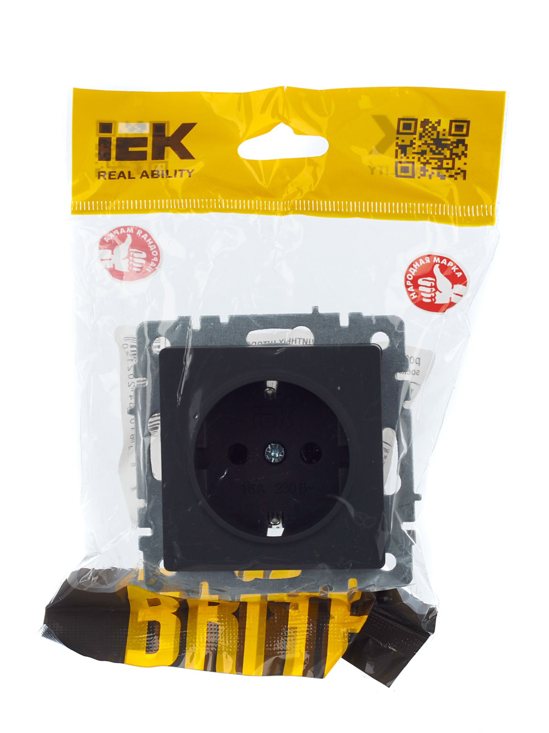 BRITE Розетка 1-местная с заземлением без защитных шторок 16А РС11-1-0-БрГ графит IEK — фото