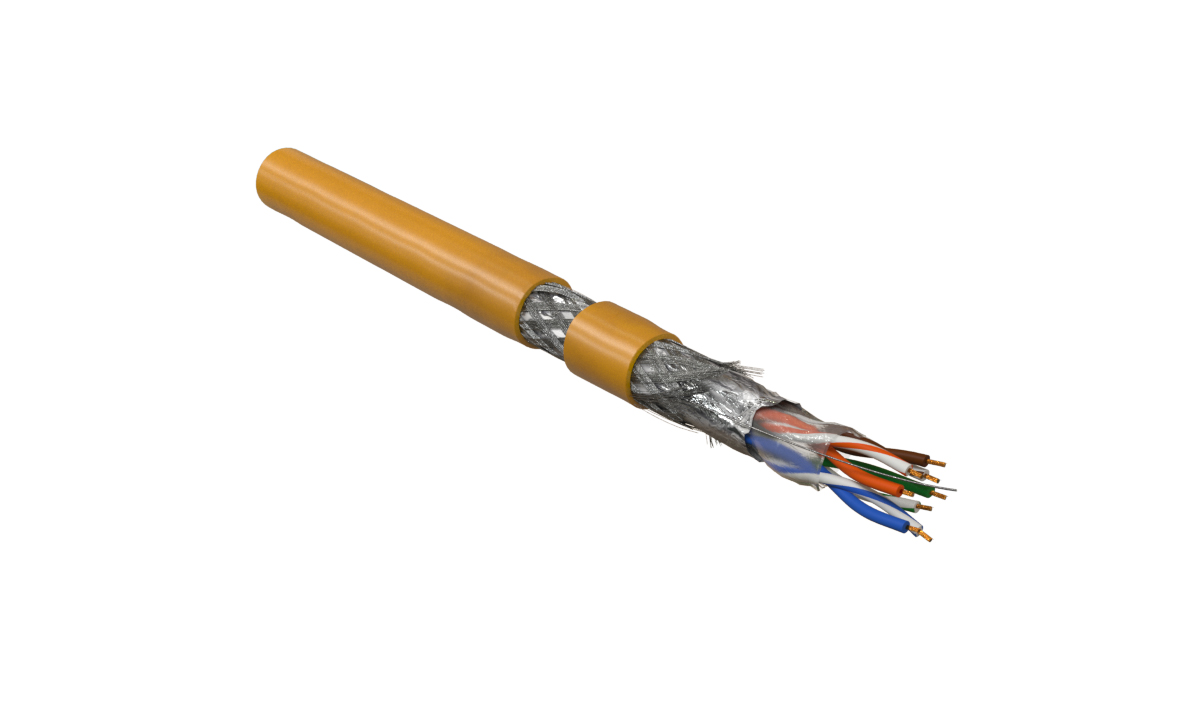 Hyperline SFUTP4-C5E-P26-IN-LSZH-OR-305 (305 м) Кабель витая пара, экранированный SF/UTP, общий экран оплетка и фольга, категория 5e, 4 пары 26 AWG, 4х2х0,48 мм, многопроволочные жилы, LSZH, нг(А)-HF, внутренний -40°C – +75°C, оранжевый