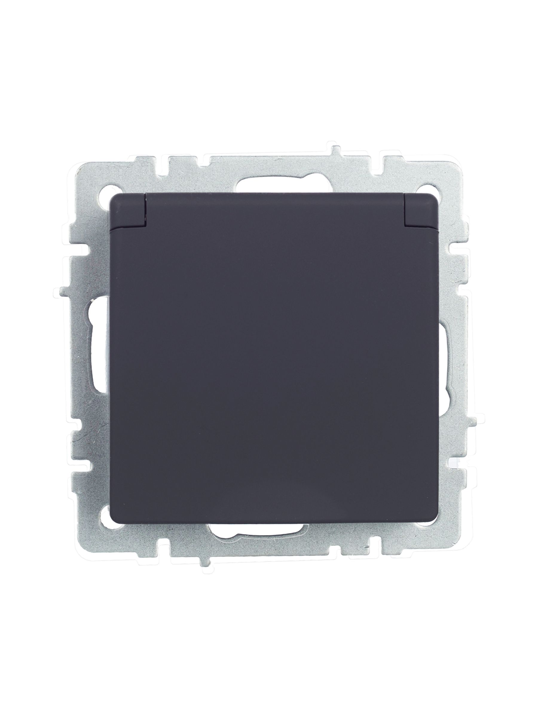 BRITE Розетка 1-местная с заземлением с защитными шторками и крышкой 16А IP44 РСбш10-3-44-БрГ графит IEK — фото