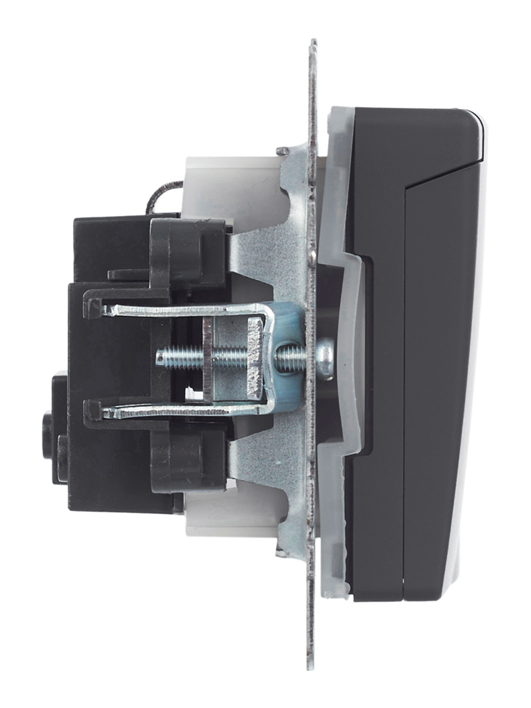 BRITE Розетка 1-местная с заземлением с защитными шторками и крышкой 16А IP44 РСбш10-3-44-БрГ графит IEK — фото