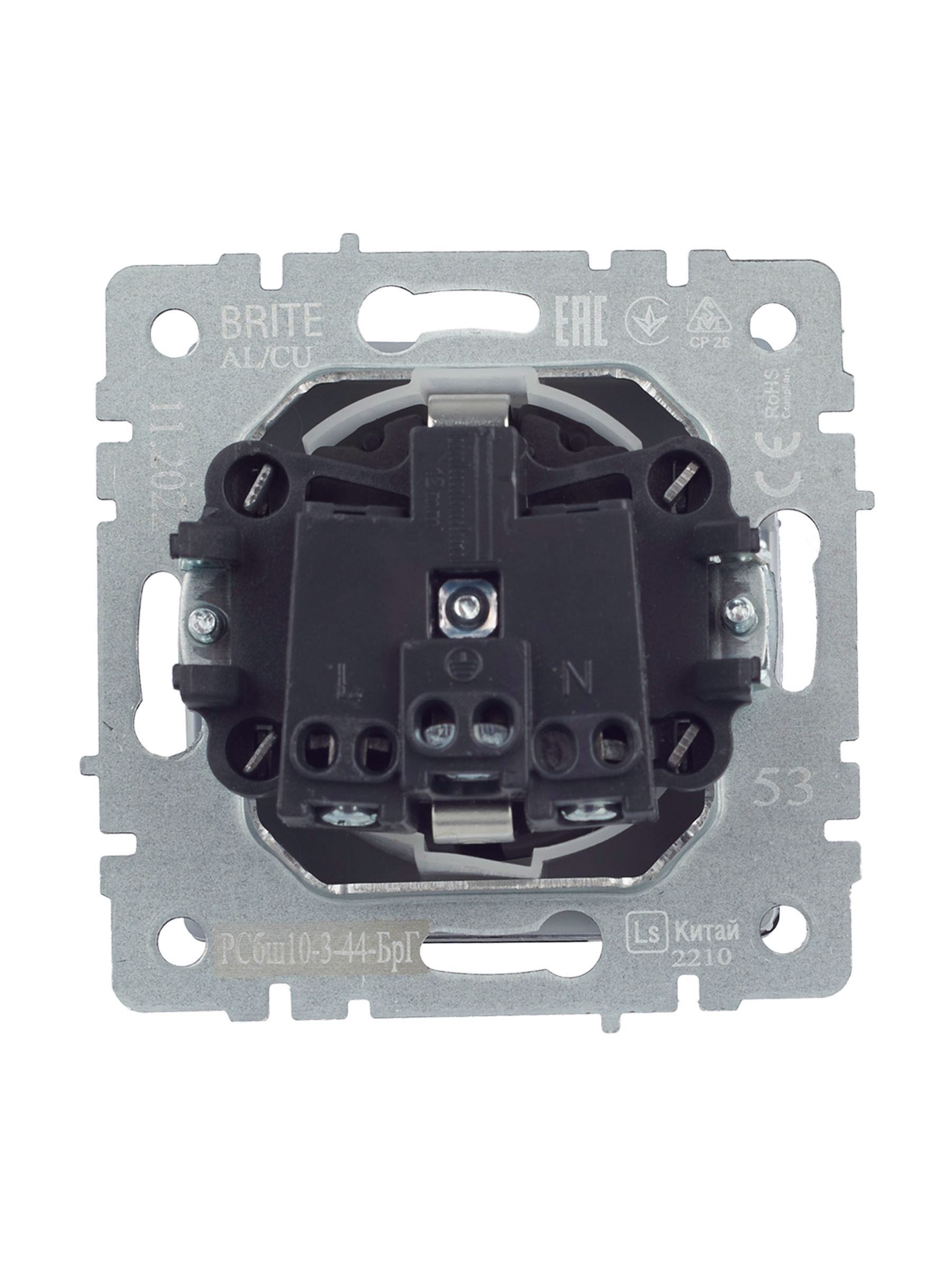 BRITE Розетка 1-местная с заземлением с защитными шторками и крышкой 16А IP44 РСбш10-3-44-БрГ графит IEK — фото