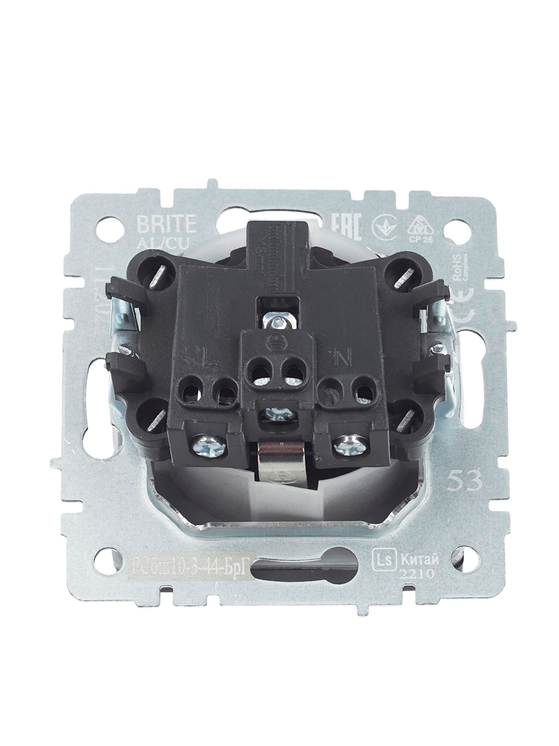 BRITE Розетка 1-местная с заземлением с защитными шторками и крышкой 16А IP44 РСбш10-3-44-БрГ графит IEK — фото