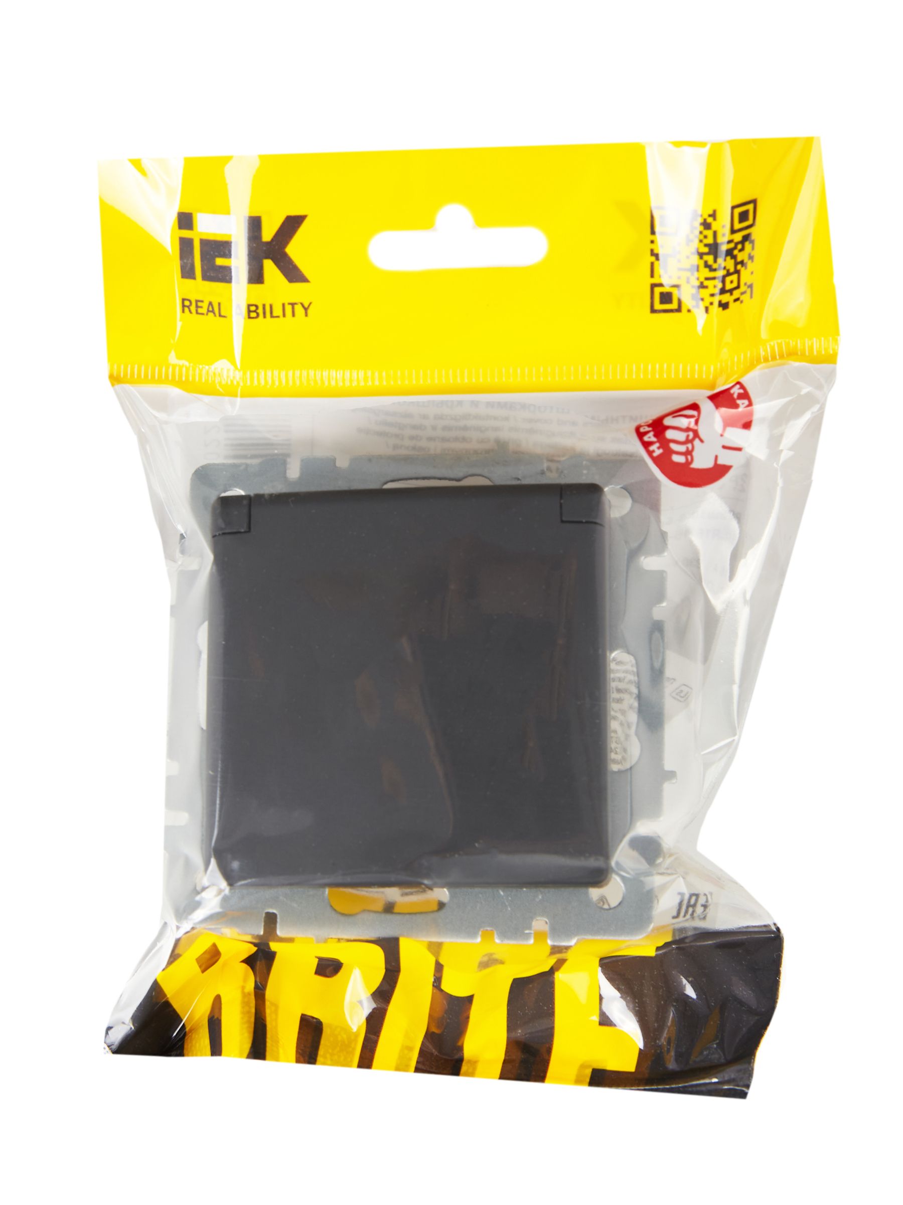 BRITE Розетка 1-местная с заземлением с защитными шторками и крышкой 16А IP20 РСбш10-3-БрГ графит IEK — фото