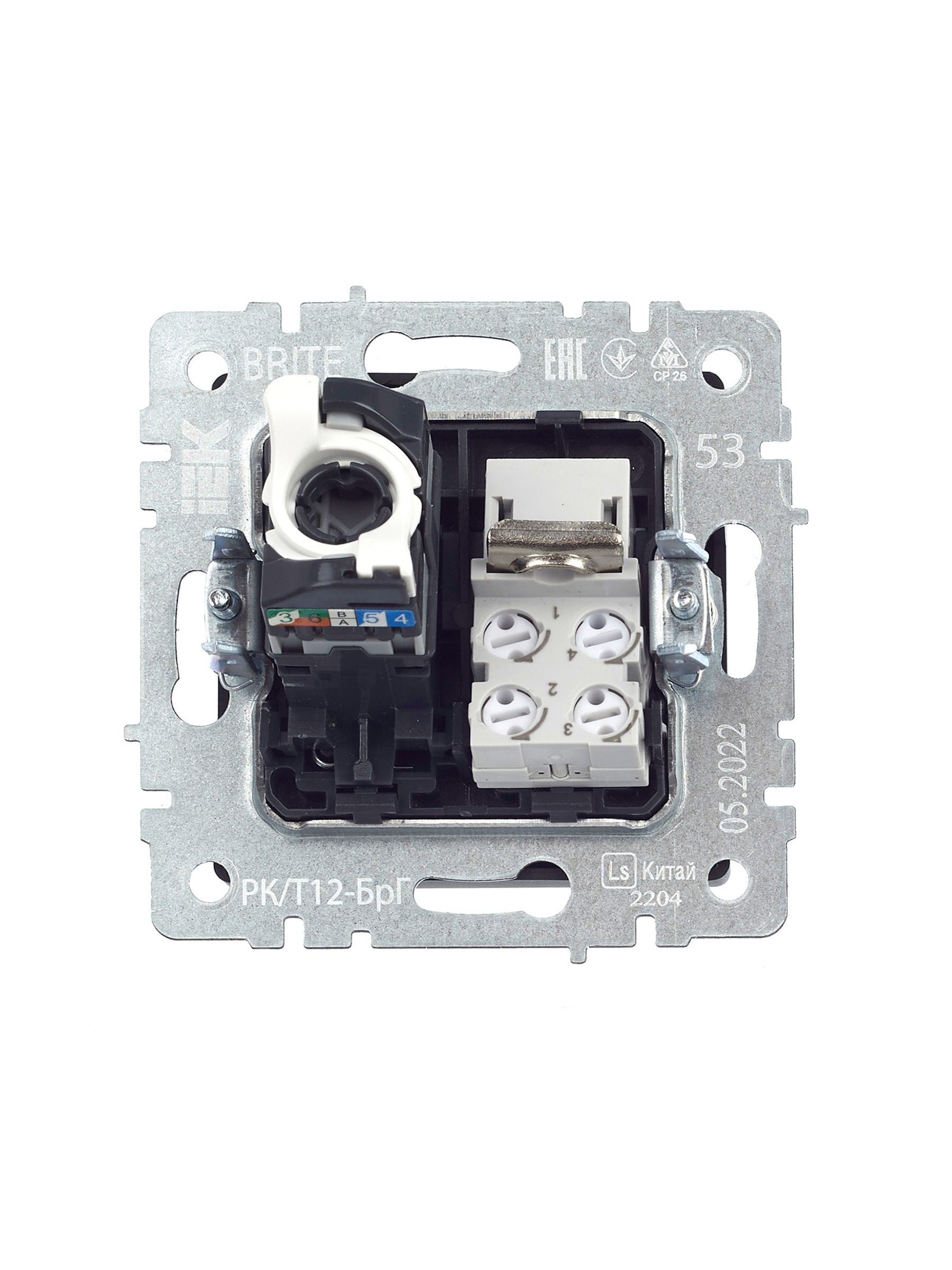 BRITE Розетка двойная RJ11+RJ45 кат.5E РК/Т12-БрГ графит IEK — фото
