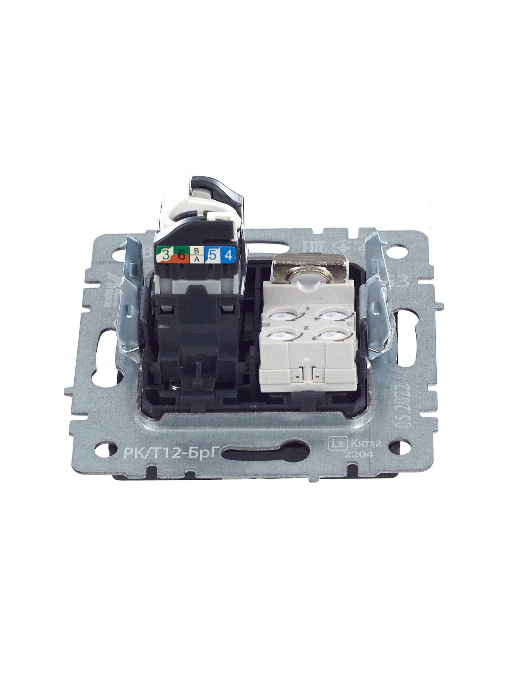 BRITE Розетка двойная RJ11+RJ45 кат.5E РК/Т12-БрГ графит IEK — фото