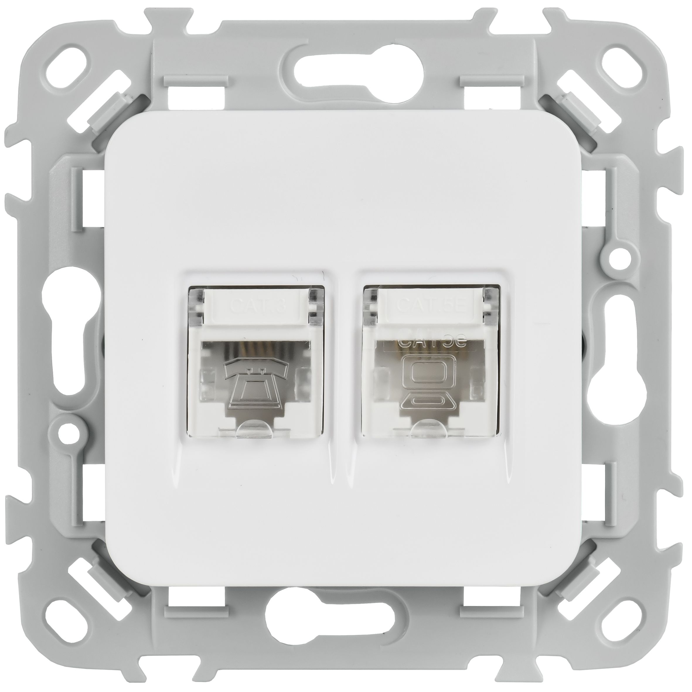 FLITE Розетка 2-местная RJ45/RJ11 категория 5Е/3 UTP РКТ5е/3-2-0-ФлБ белый IEK — фото
