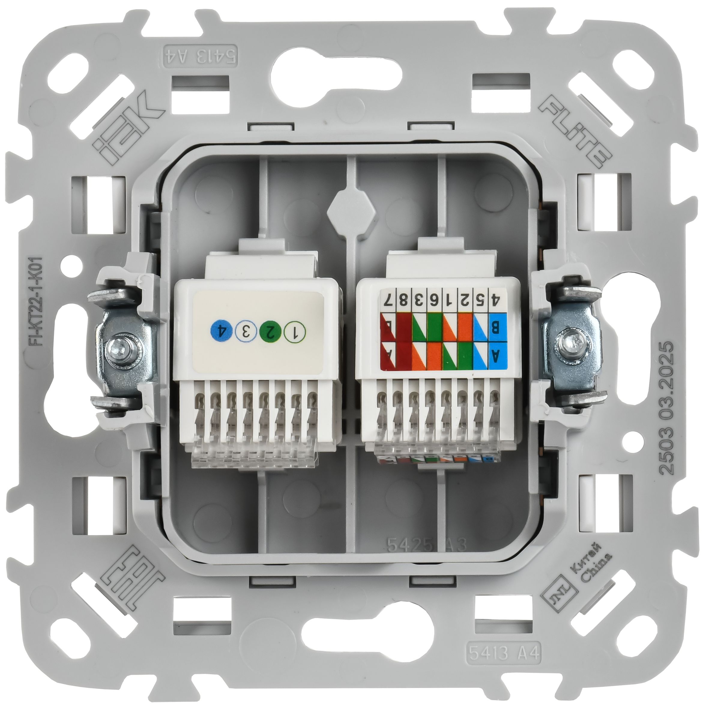 FLITE Розетка 2-местная RJ45/RJ11 категория 5Е/3 UTP РКТ5е/3-2-0-ФлБ белый IEK — фото
