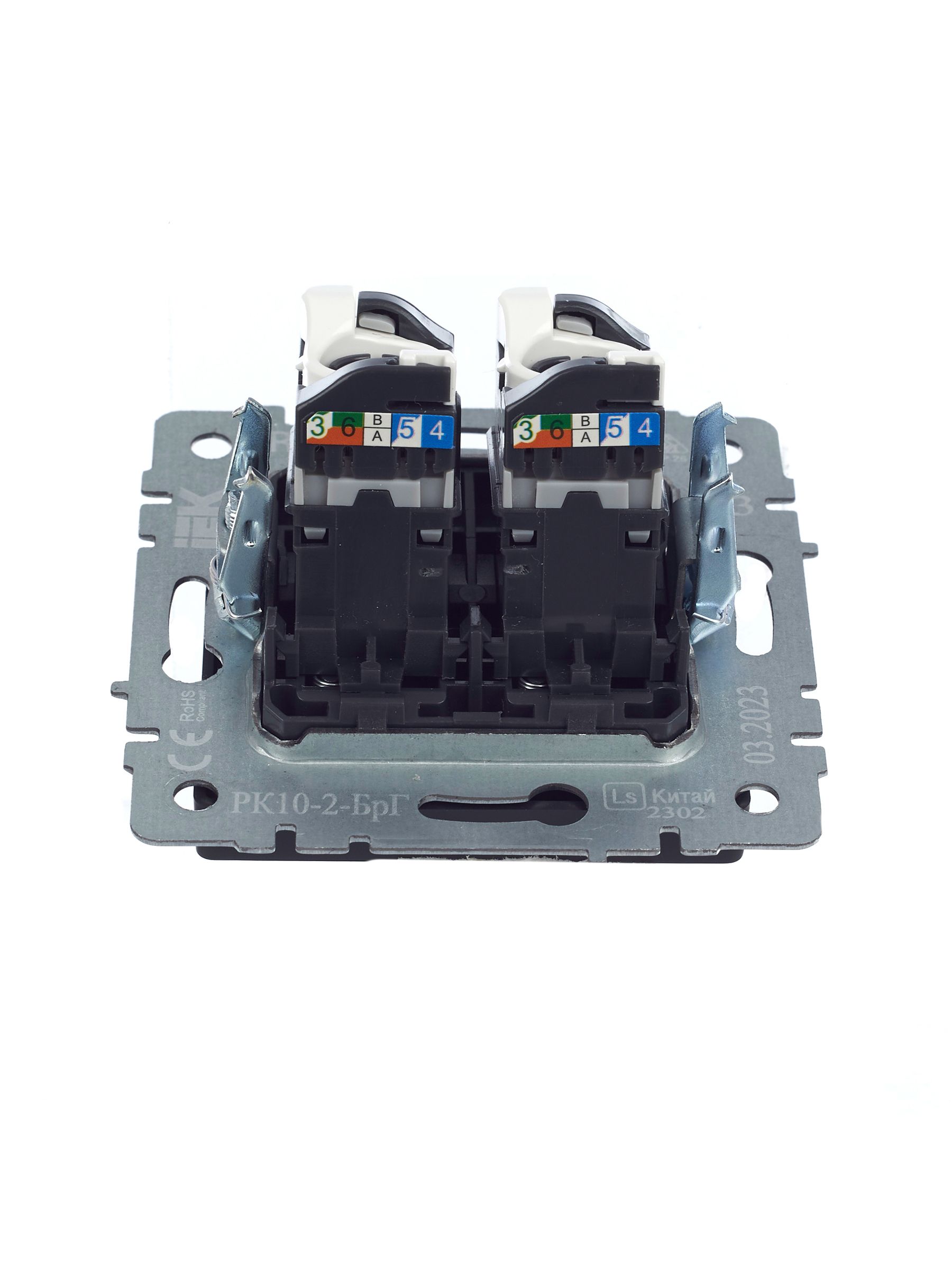BRITE Розетка компьютерная двойная RJ45 кат.5E РК10-2-БрГ графит IEK — фото