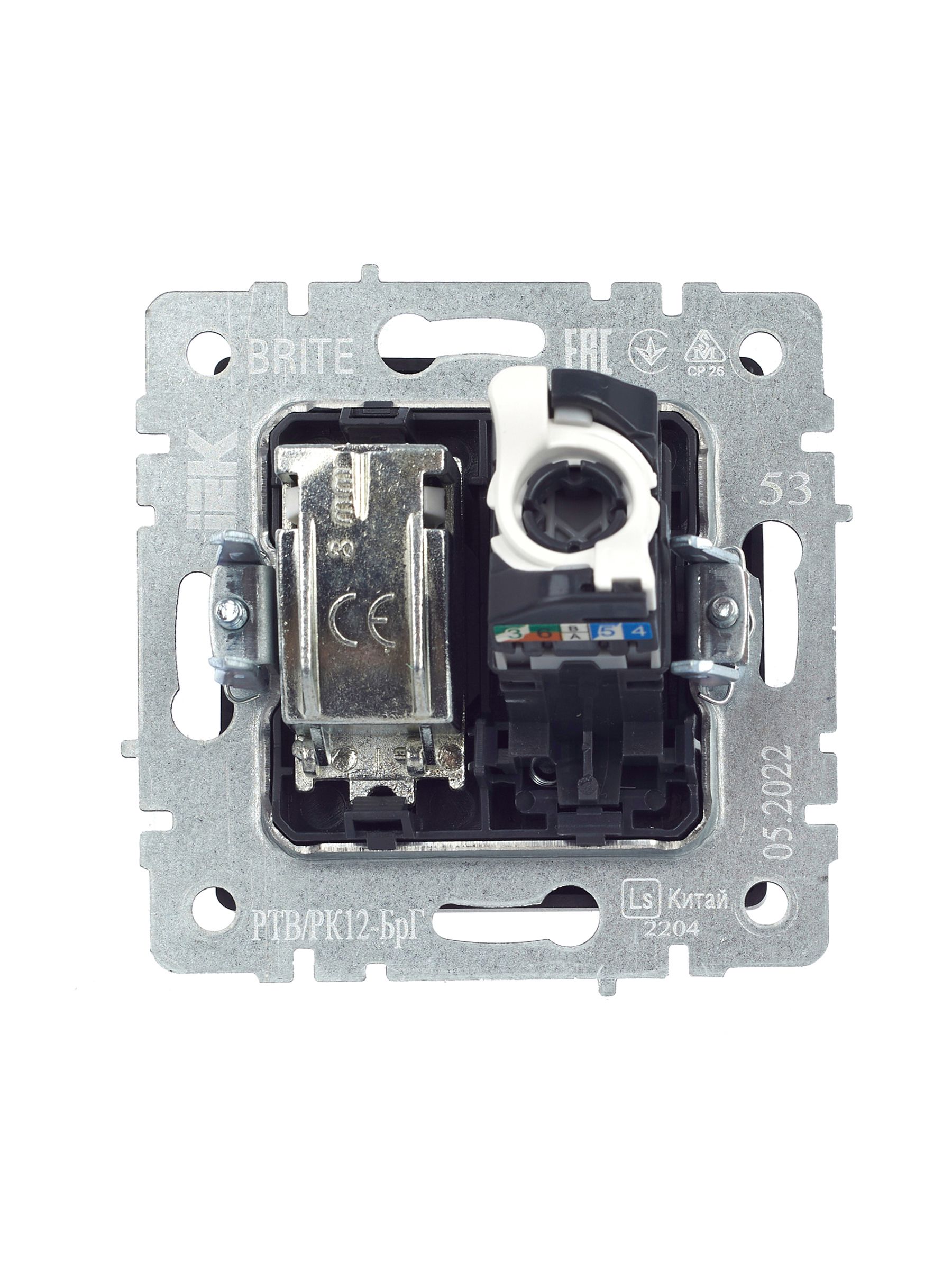 BRITE Розетка двойная TV+RJ45 кат.5E РТВ/РК12-БрГ графит IEK — фото