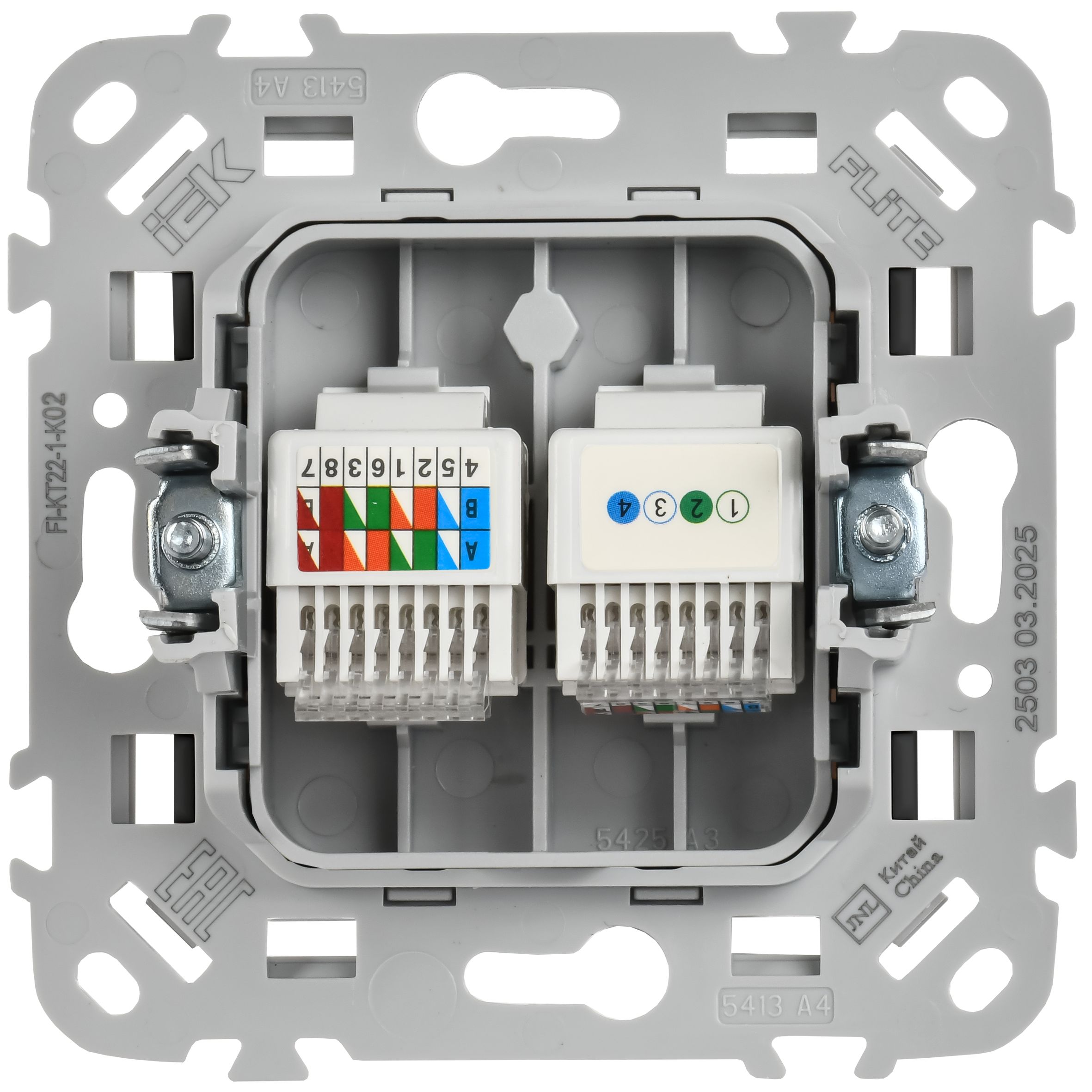 FLITE Розетка 2-местная RJ45/RJ11 категория 5Е/3 UTP РКТ5е/3-2-0-ФлЧ черный IEK — фото