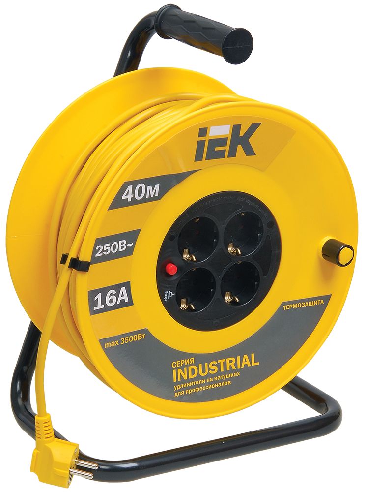 INDUSTRIAL Катушка УК40 4 места с заземлением с термозащитой 3х1,5мм2 40м IEK