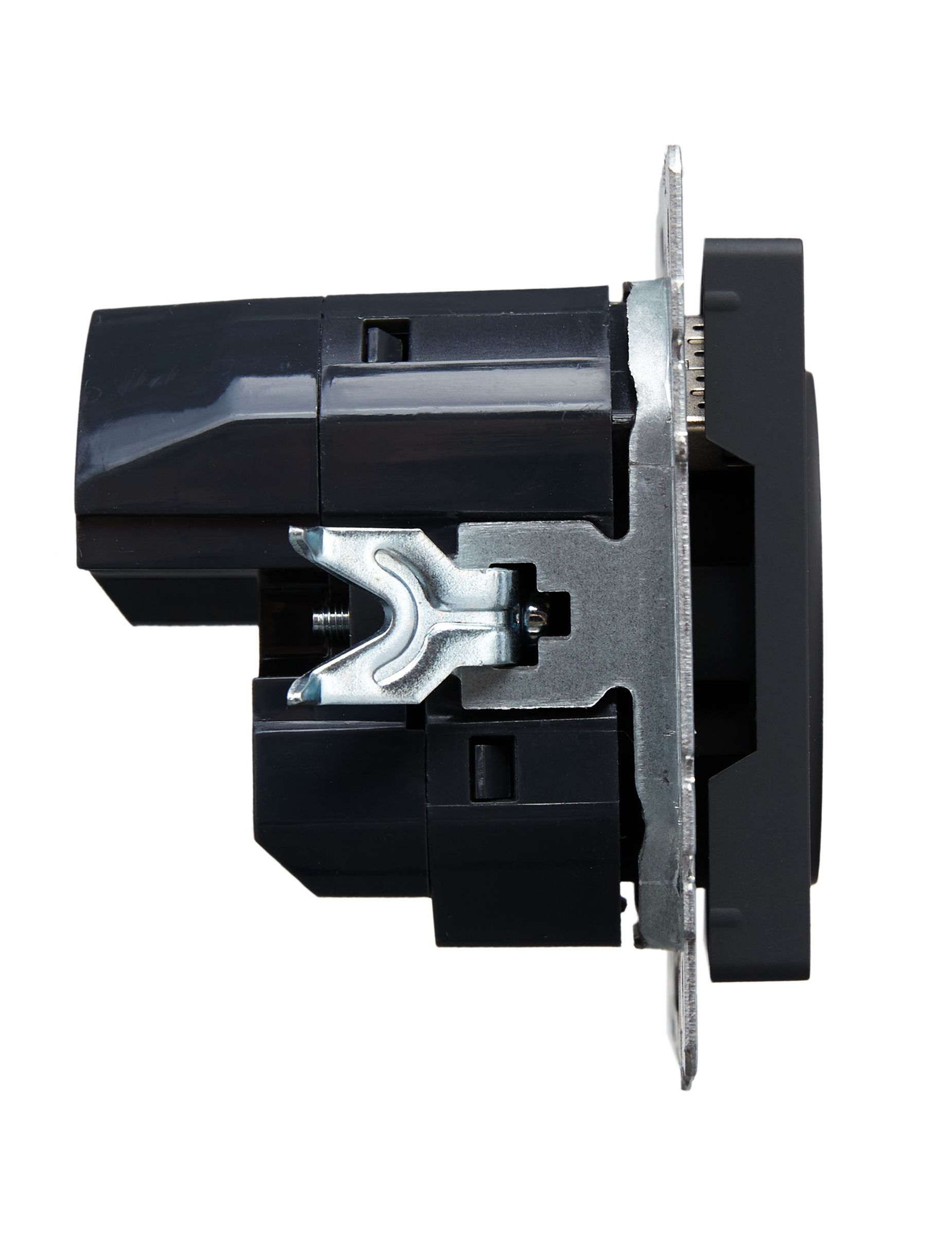 BRITE Розетка 1-местная с заземлением с защитными шторками 16А с USB A+A 5В 3,1А РЮш10-2-БрГ графит IEK — фото