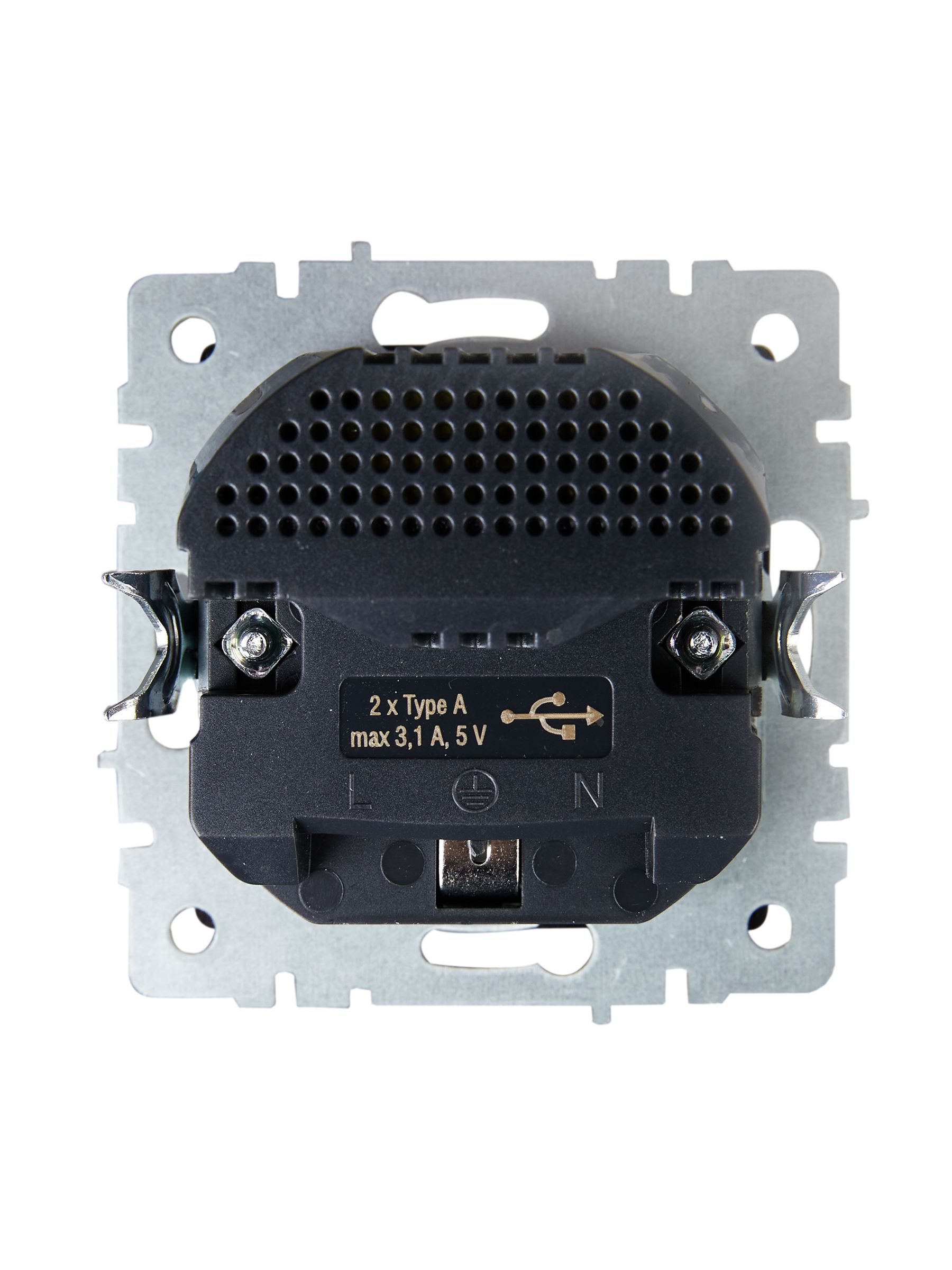 BRITE Розетка 1-местная с заземлением с защитными шторками 16А с USB A+A 5В 3,1А РЮш10-2-БрГ графит IEK — фото