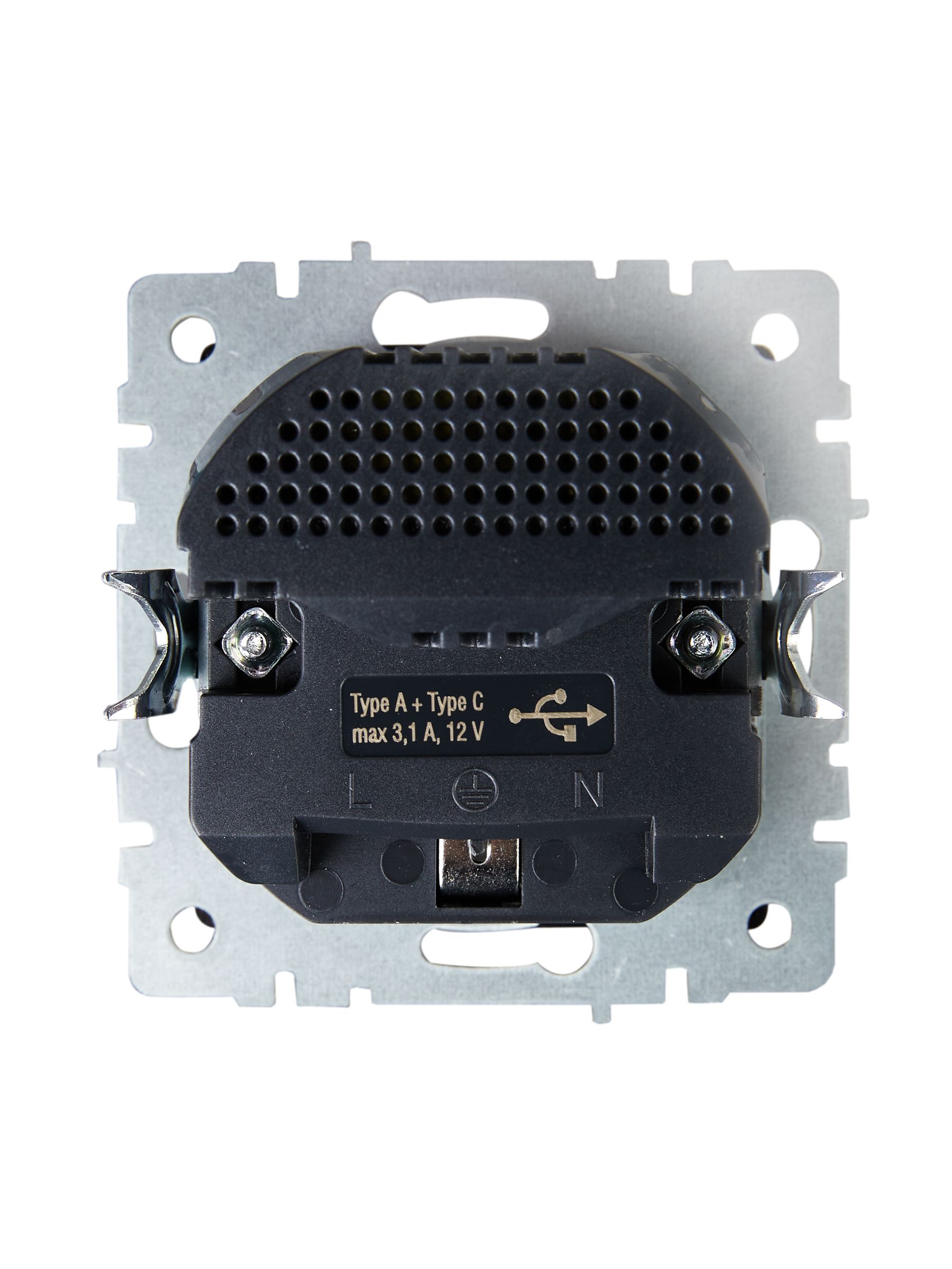 BRITE Розетка 1-местная с заземлением с защитными шторками 16А с USB A+C 18Вт РЮш11-1-БрГ графит IEK — фото