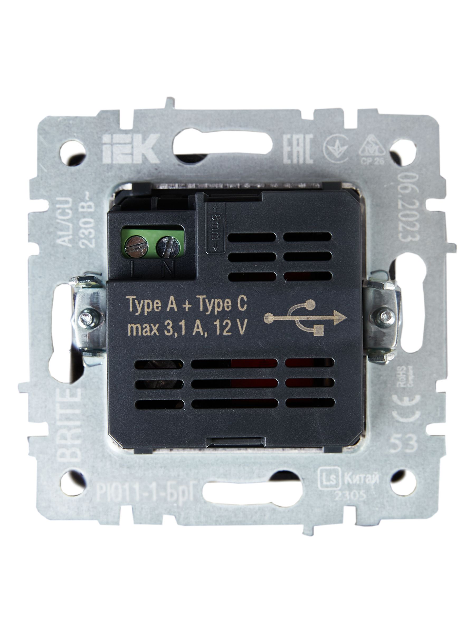 BRITE Розетка USB A+C 18Вт РЮ11-1-БрГ графит IEK — фото