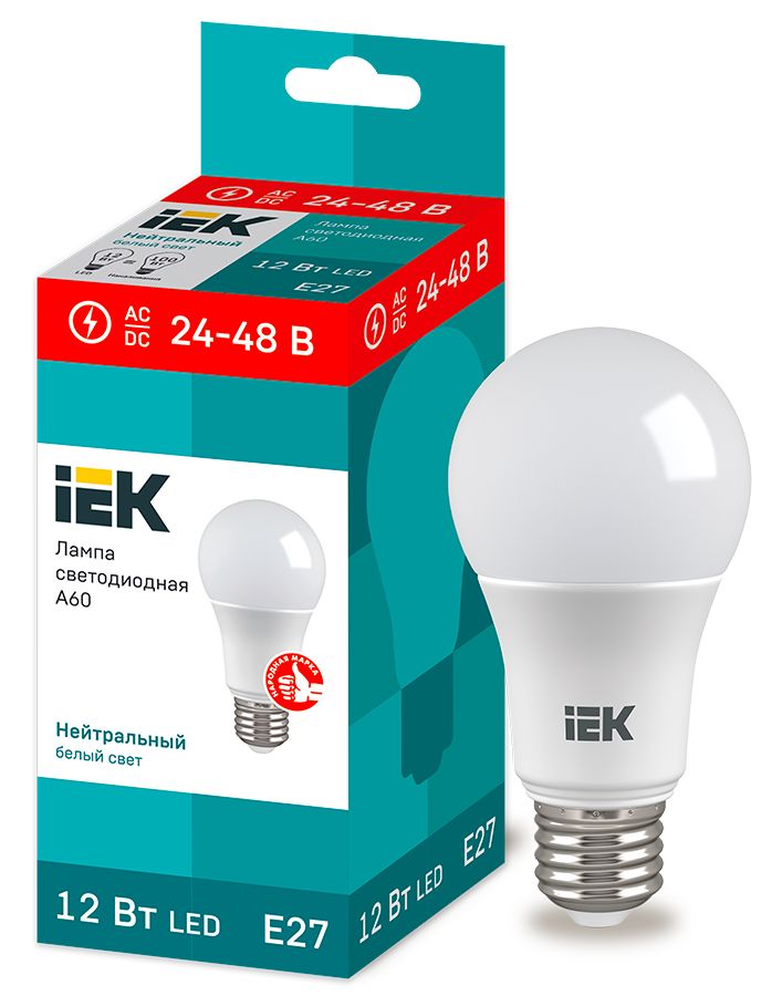 Лампа светодиодная A60 груша 12Вт 24-48В 4000К E27 IEK