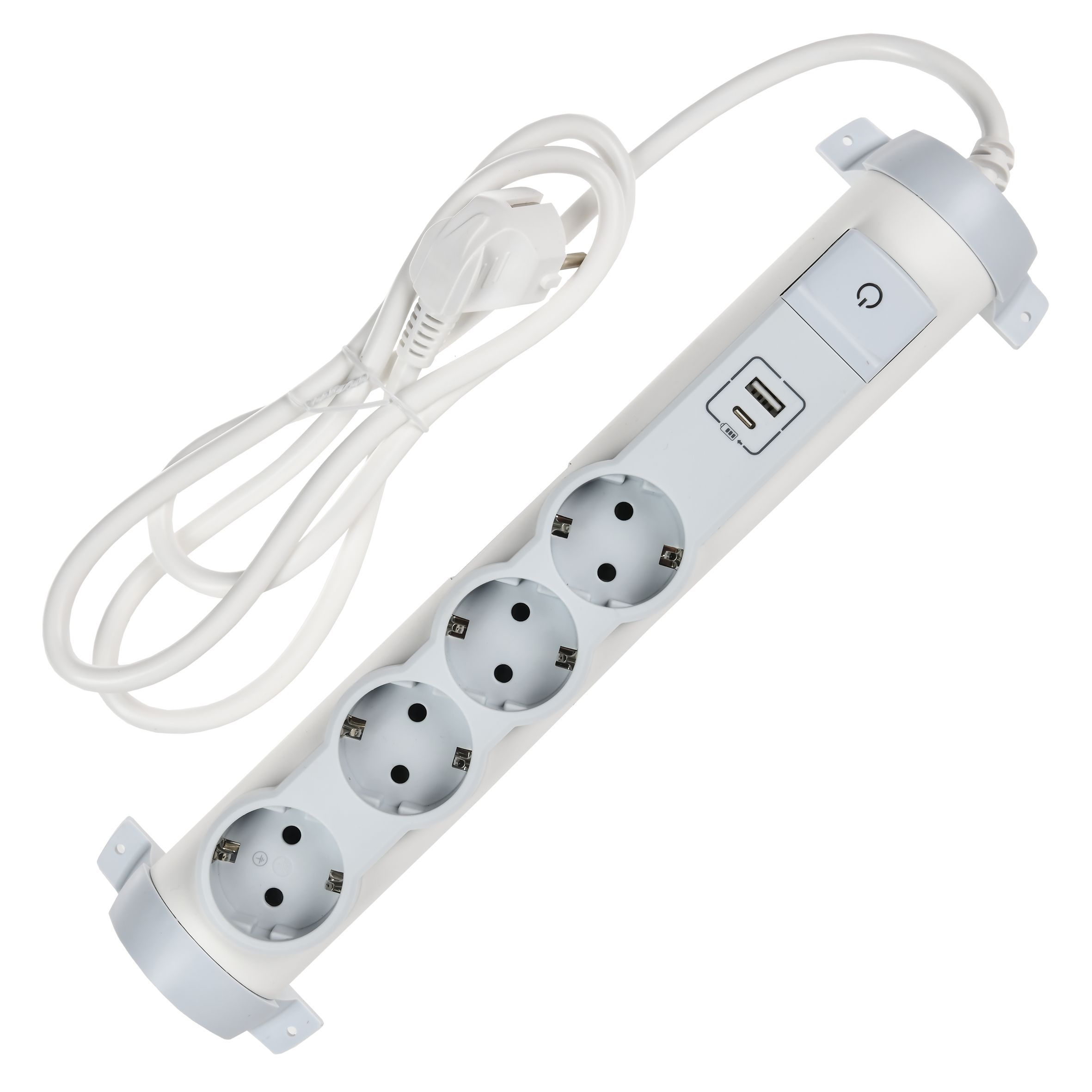COMFORT Удлинитель У04К 4 места 2P+PE 1,5м 3х1,5мм2 16А USB A+C 20Вт белый IEK — фото