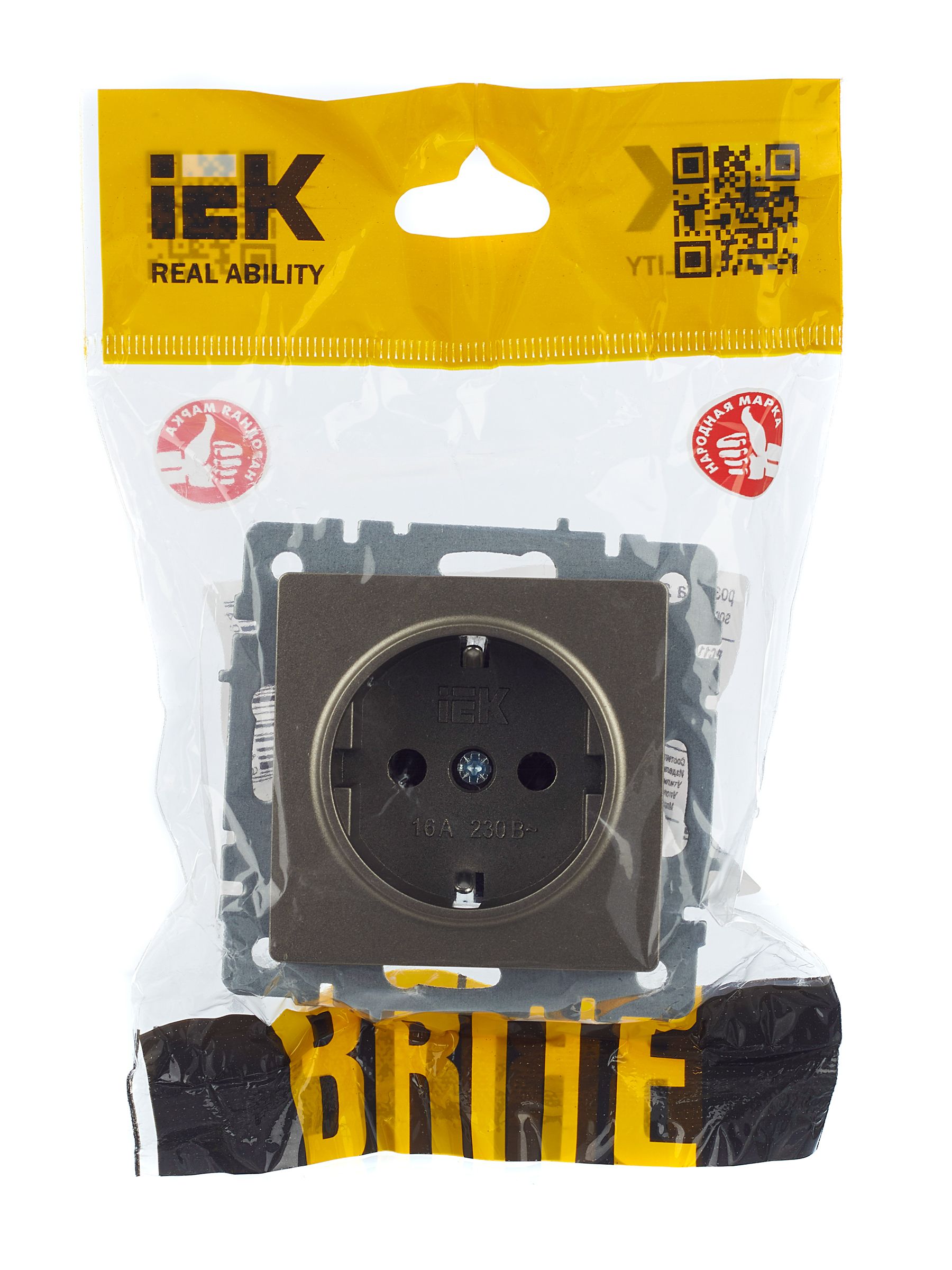 BRITE Розетка 1-местная с заземлением без защитных шторок 16А РС11-1-0-БрШ шампань IEK — фото