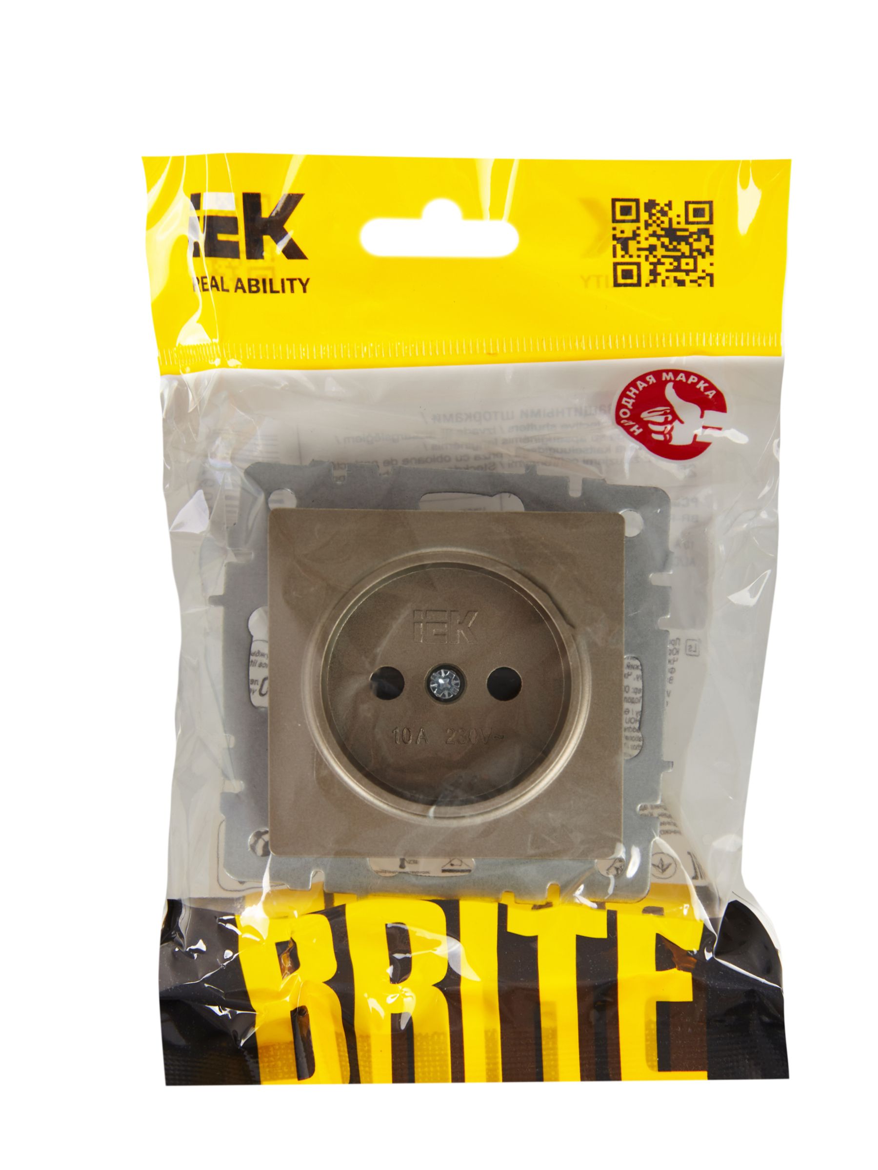 BRITE Розетка 1-местная без заземления с защитными шторками 10А РСш10-2-БрШ шампань IEK — фото