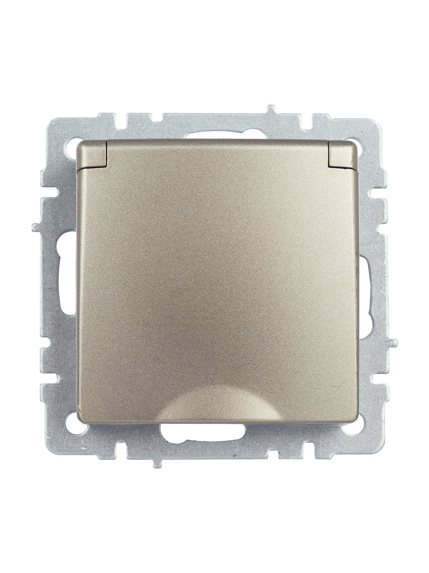 BRITE Розетка 1-местная с заземлением с защитными шторками и крышкой 16А IP44 РСбш10-3-44-БрШ шампань IEK — фото