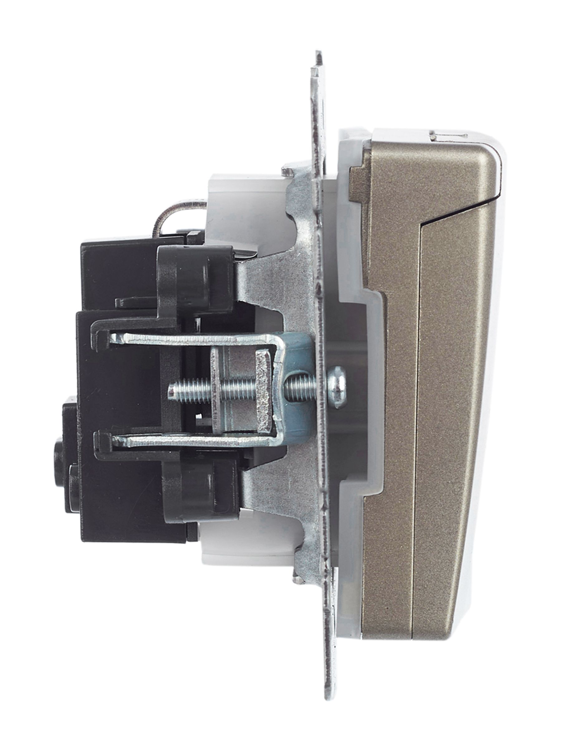 BRITE Розетка 1-местная с заземлением с защитными шторками и крышкой 16А IP44 РСбш10-3-44-БрШ шампань IEK — фото