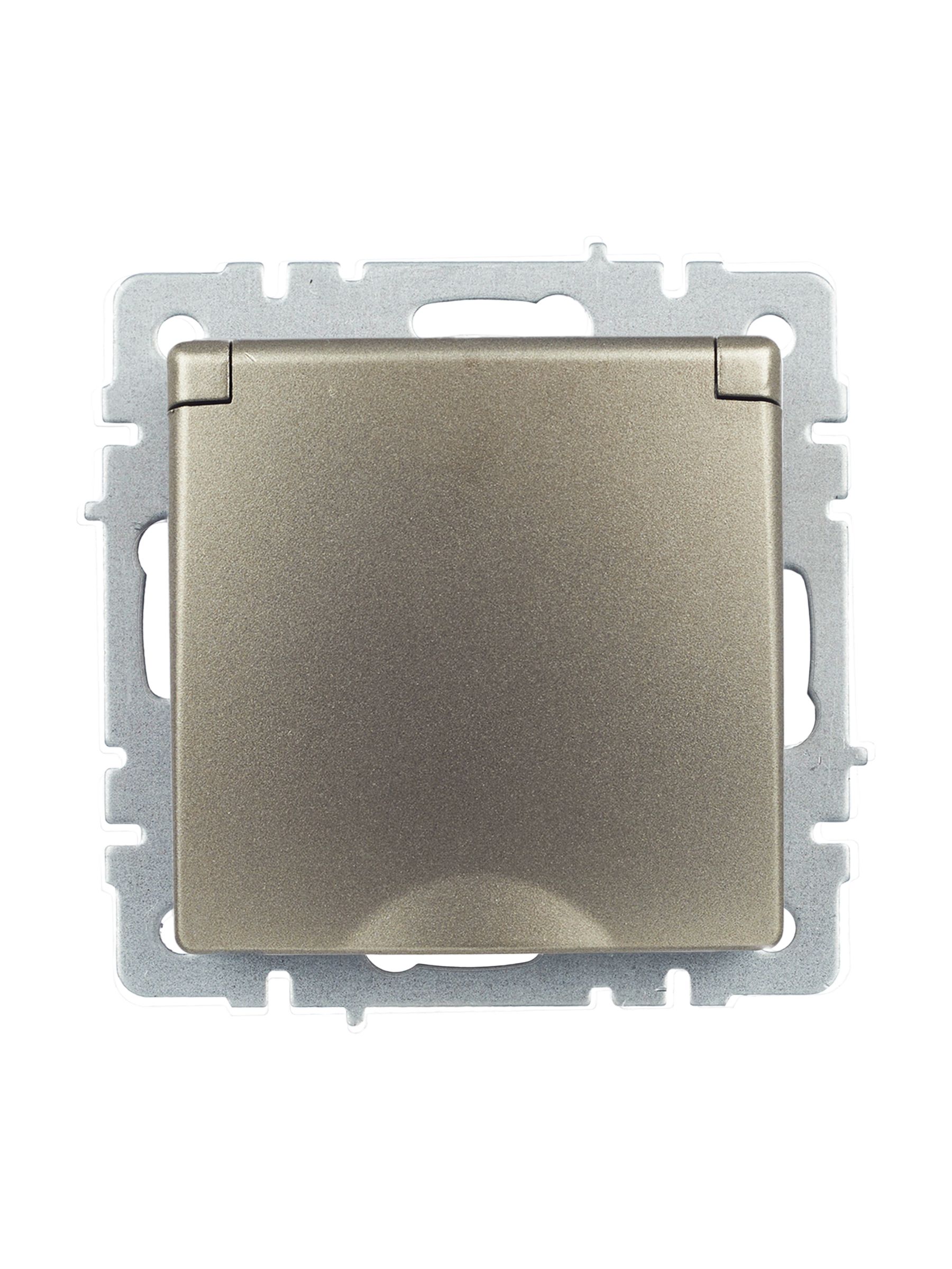 BRITE Розетка 1-местная с заземлением с защитными шторками и крышкой 16А IP20 РСбш10-3-БрШ шампань IEK — фото