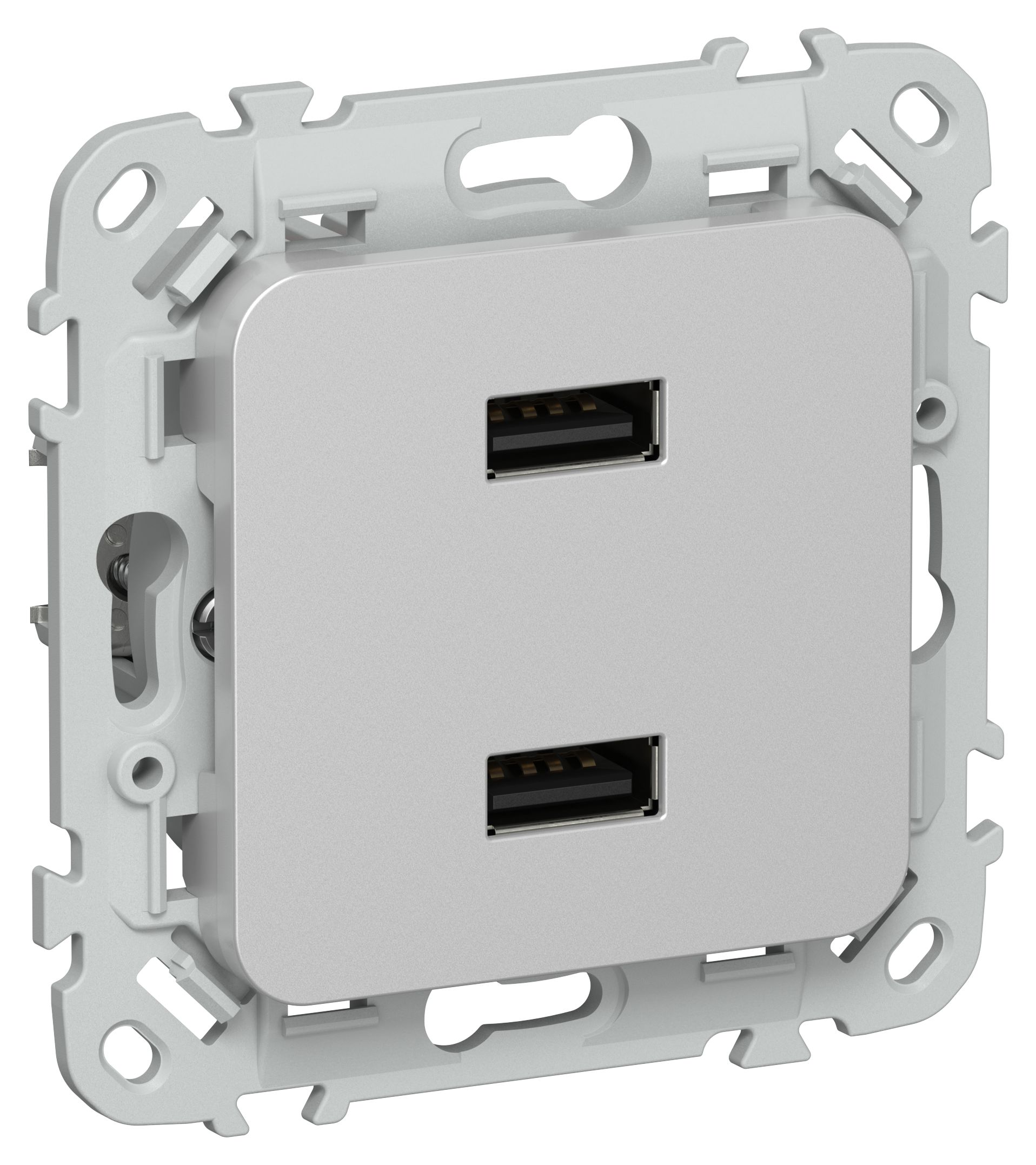 FLITE Розетка USB A+A 2,1А РЮ-2-ФлА алюминий IEK — фото
