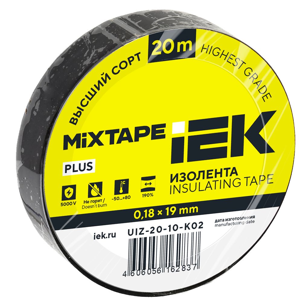 MIXTAPE PLUS Изолента 0,18х19мм черная 20м IEK