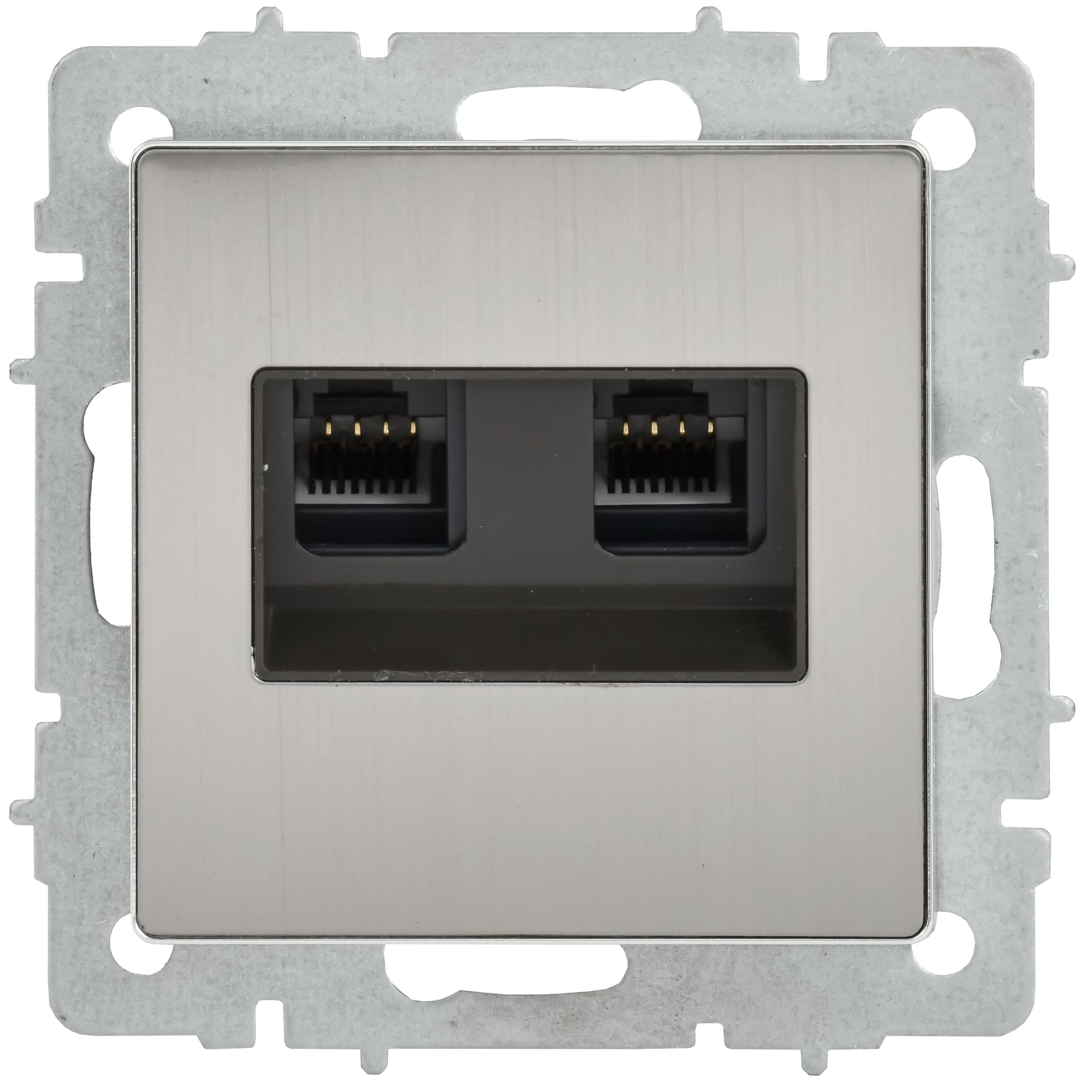 BRITE Розетка компьютерная двойная RJ45 кат.6 РК11-2-БрГН металл хром/никель IEK — фото