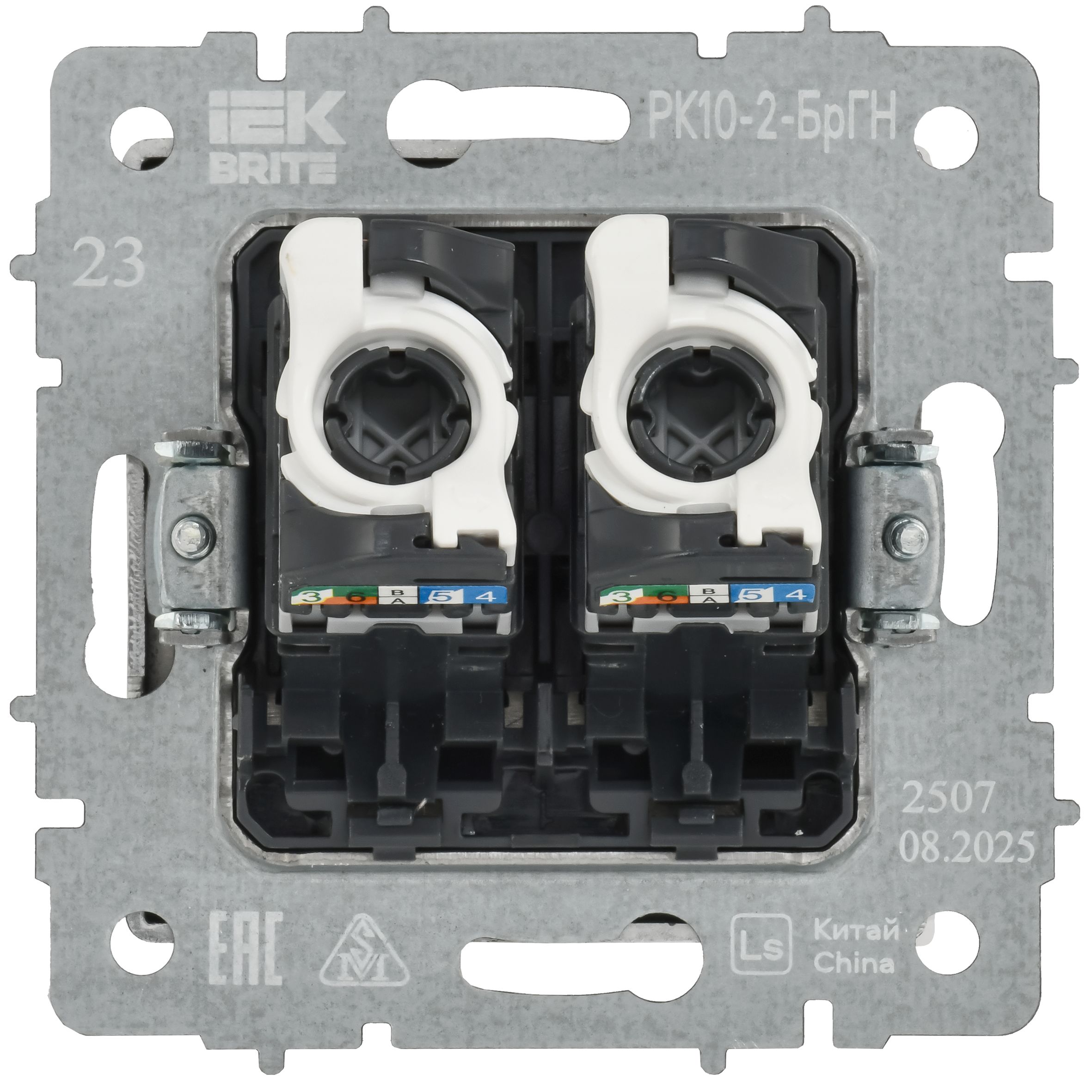 BRITE Розетка компьютерная двойная RJ45 кат.5E РК10-2-БрГН металл хром/никель IEK — фото