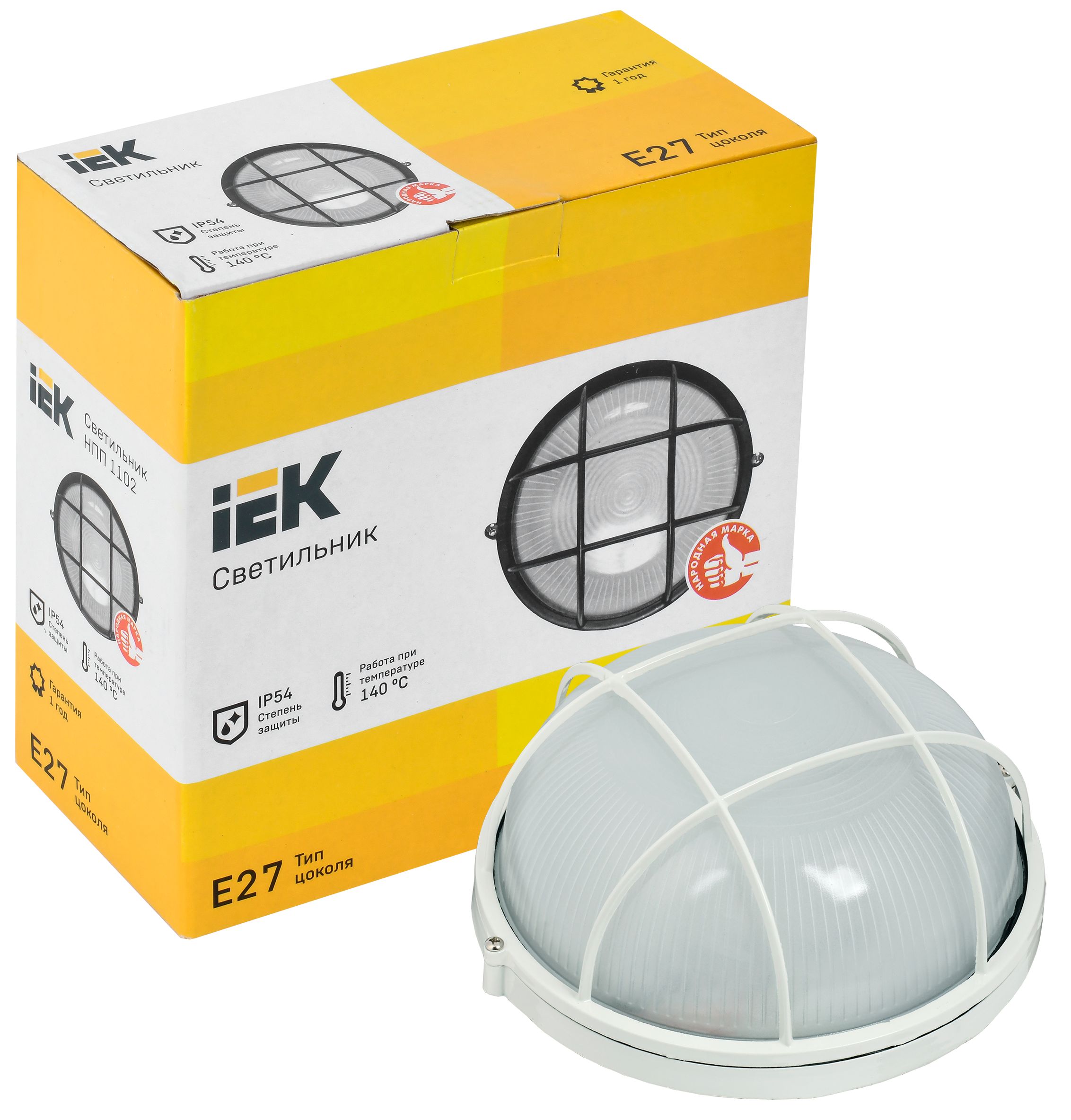 Светильник НПП1102 круг с решеткой 100Вт IP54 белый IEK — фото