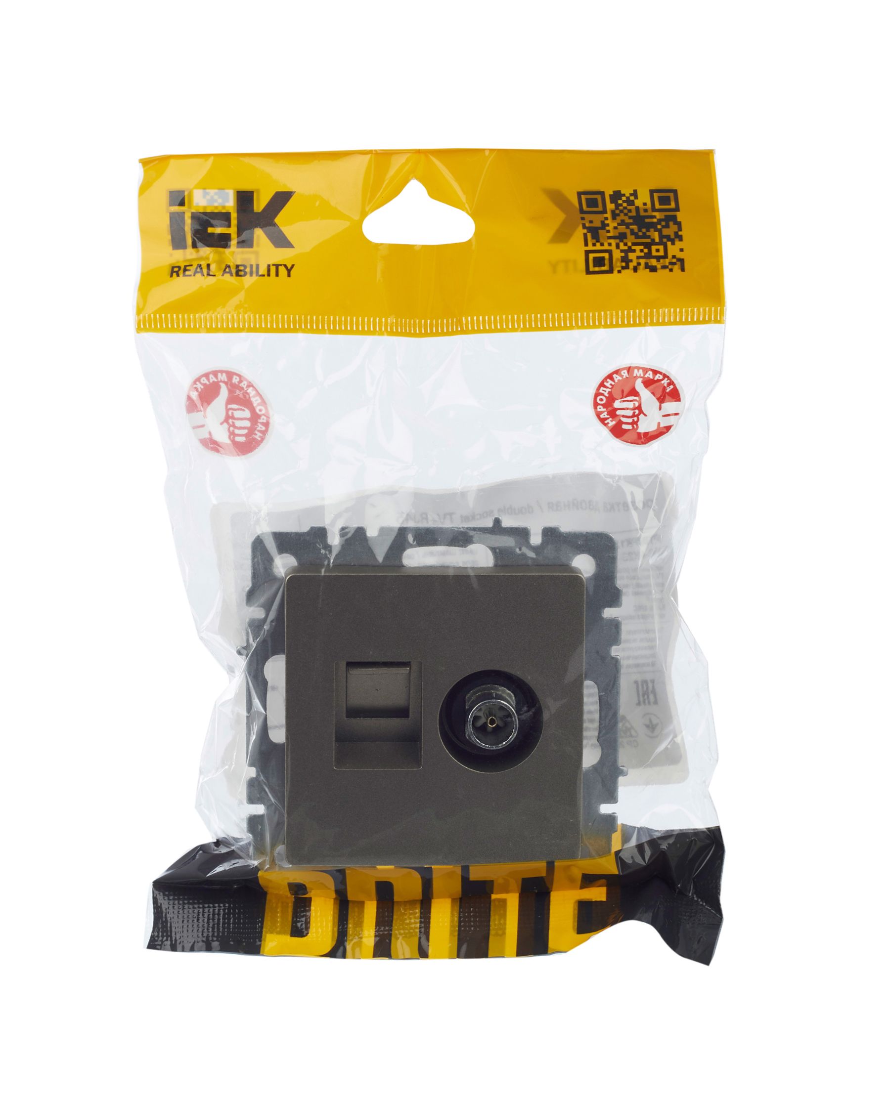 BRITE Розетка двойная TV+RJ45 кат.5E РТВ/РК12-БрШ шампань IEK — фото