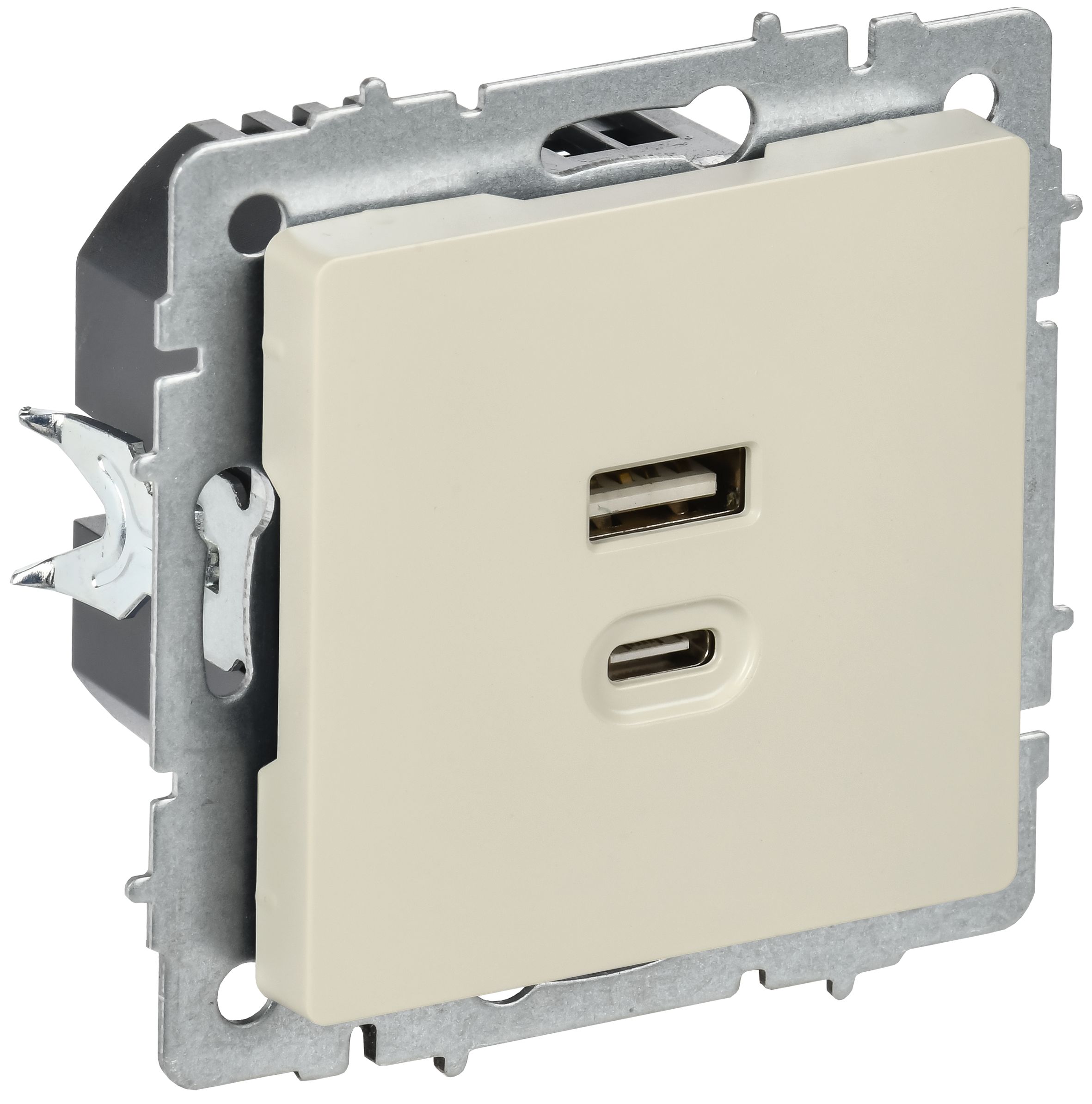 BRITE Розетка USB A+C 45Вт высокоскоростная зарядка РЮ11-2-БрКр бежевый IEK — фото