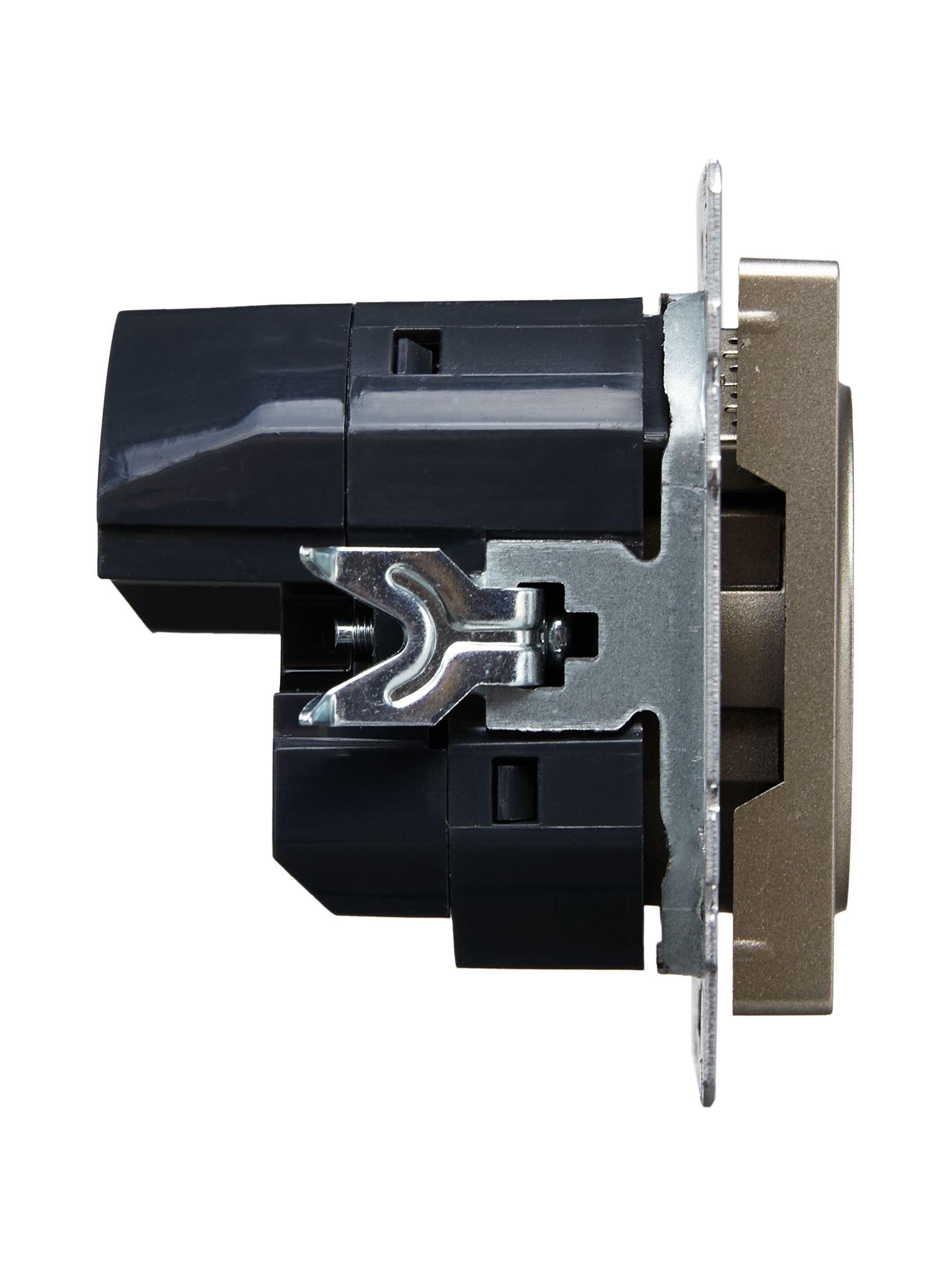 BRITE Розетка 1-местная с заземлением с защитными шторками 16А с USB A+A 5В 2,1А РЮш10-1-БрШ шампань IEK — фото