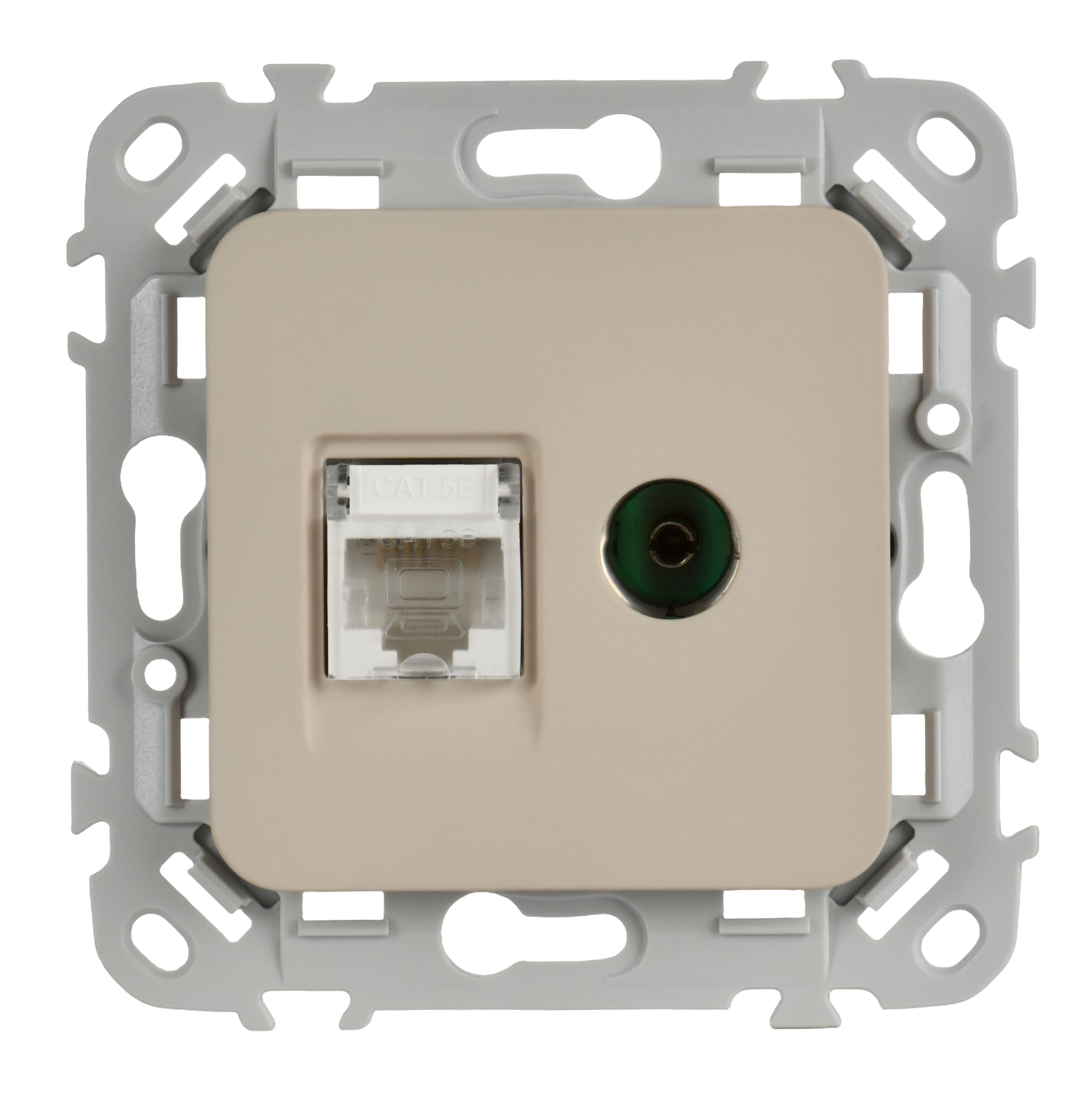 FLITE Розетка 2-местная RJ45/TV категория 5Е UTP РКТВ5е-2-0-ФлЛ льняной IEK — фото