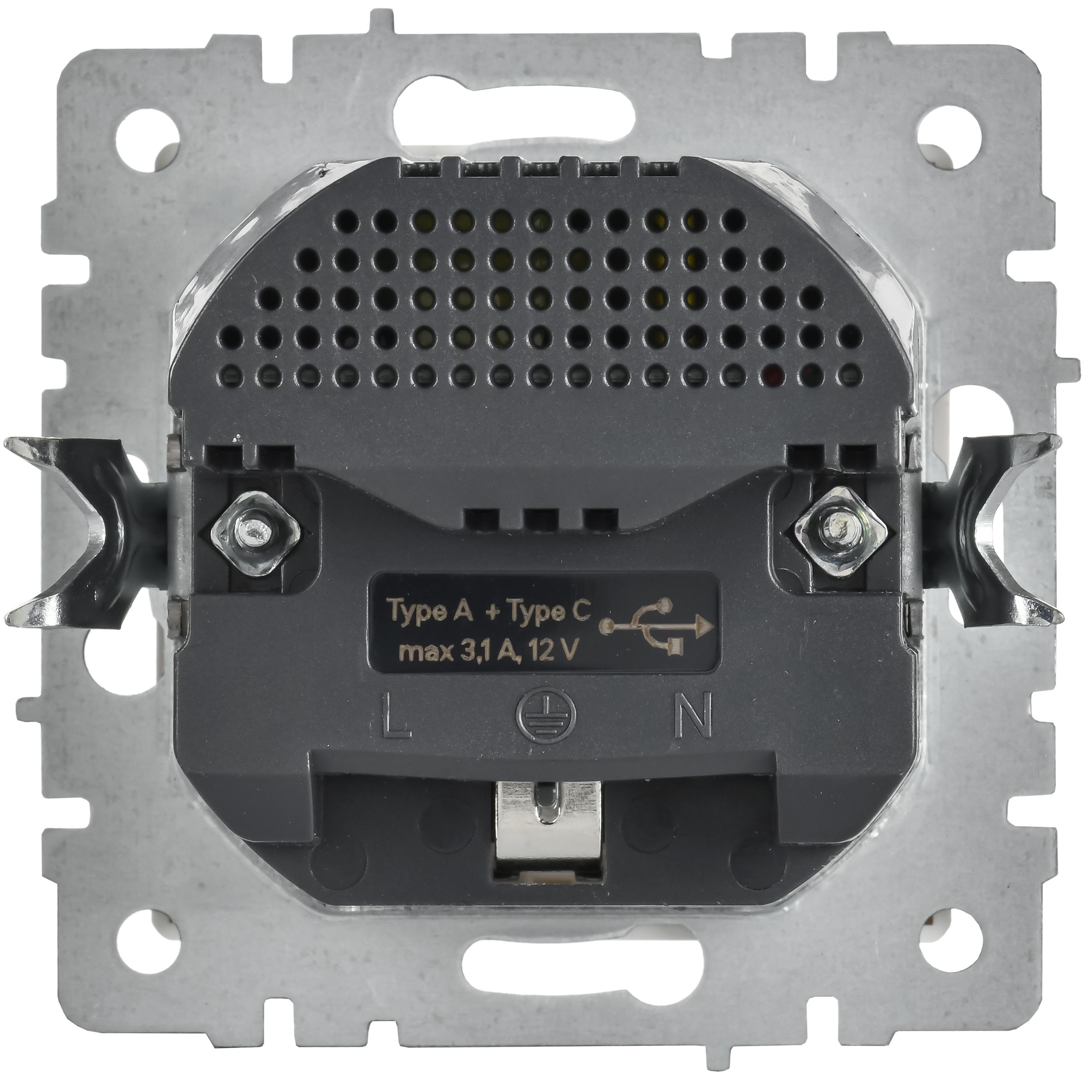 BRITE Розетка 1-местная с заземлением с защитными шторками 16А с USB A+C 18Вт РЮш11-1-БрГН металл хром/никель IEK — фото