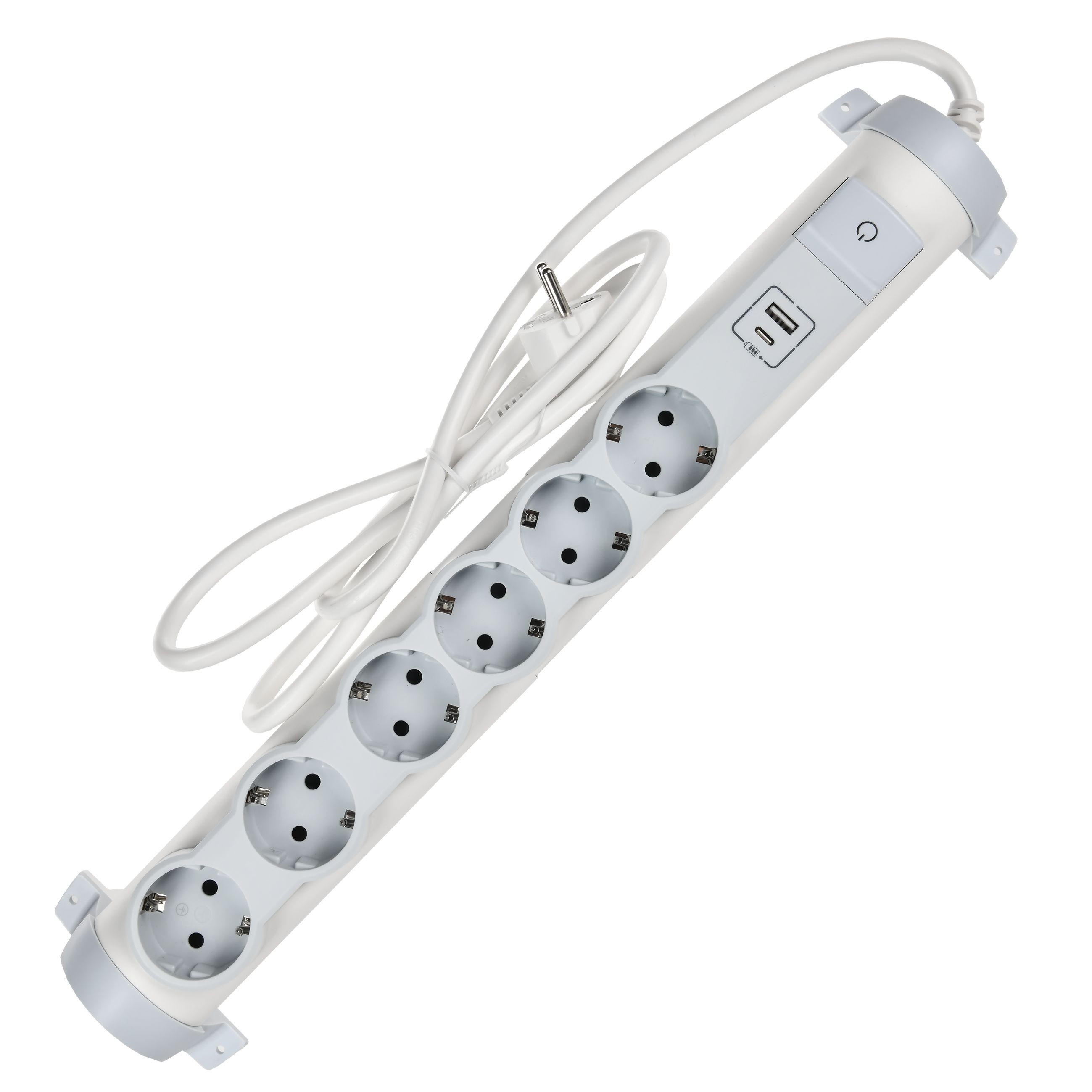 COMFORT Удлинитель У06К 6 мест 2P+PE 1,5м 3х1,5мм2 16А USB A+C 20Вт белый IEK — фото