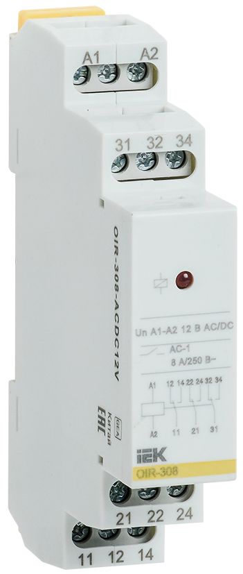 Реле промежуточное модульное OIR 3 контакта 8А 12В AC/DC IEK