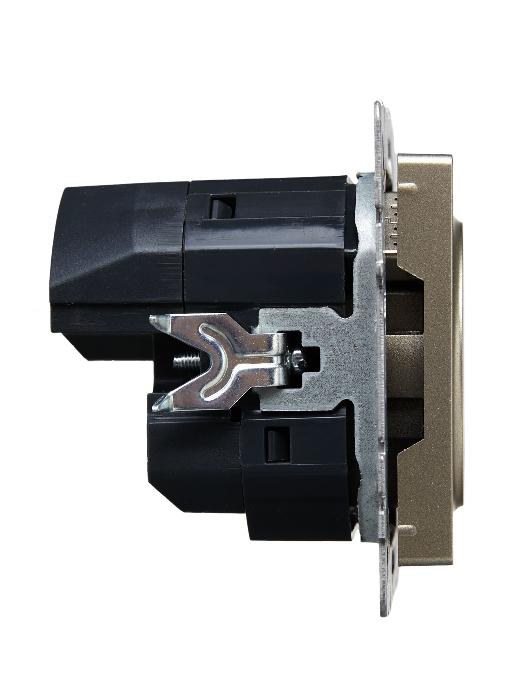 BRITE Розетка 1-местная с заземлением с защитными шторками 16А с USB A+C 18Вт РЮш11-1-БрШ шампань IEK — фото