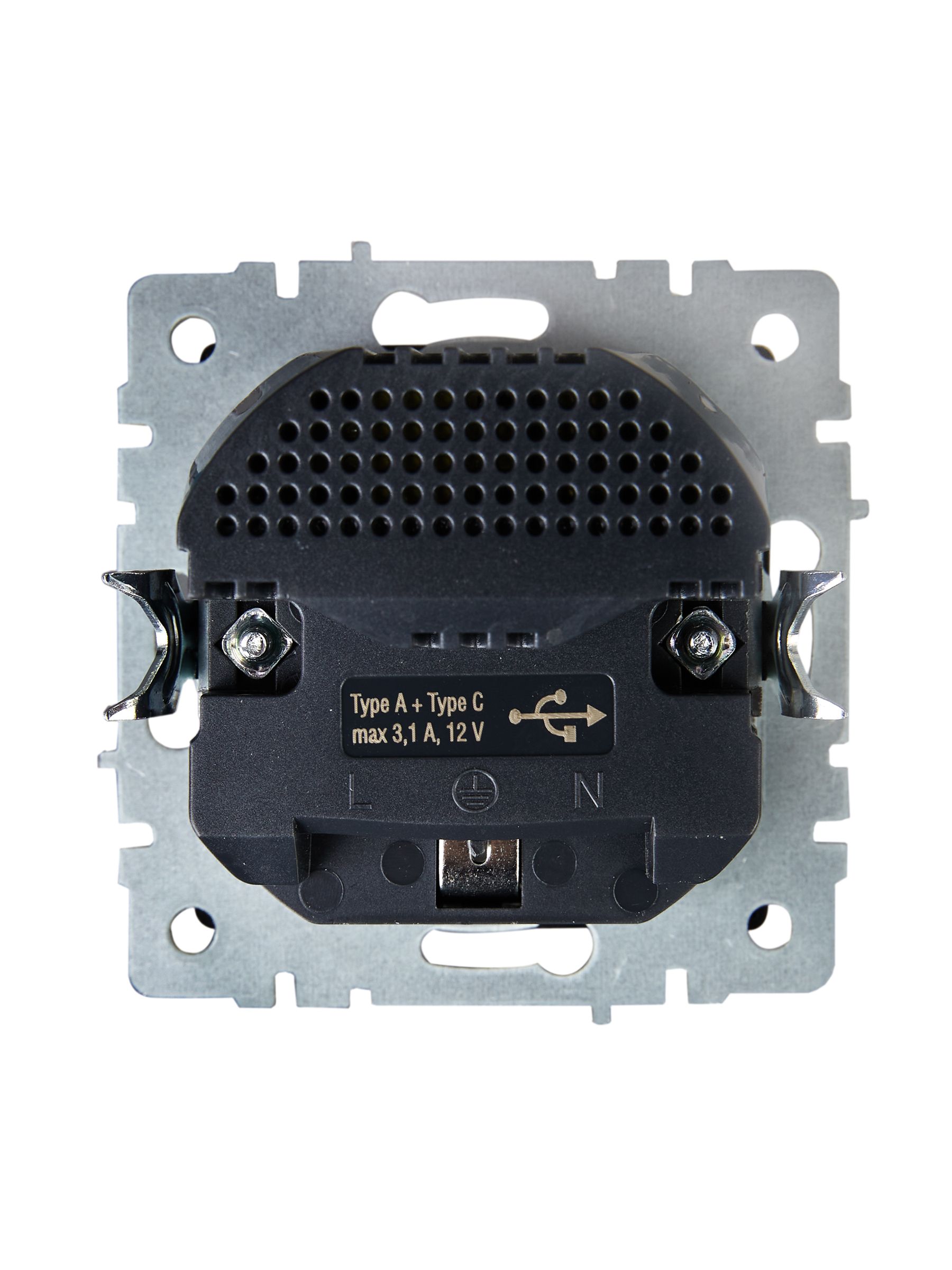 BRITE Розетка 1-местная с заземлением с защитными шторками 16А с USB A+C 18Вт РЮш11-1-БрШ шампань IEK — фото