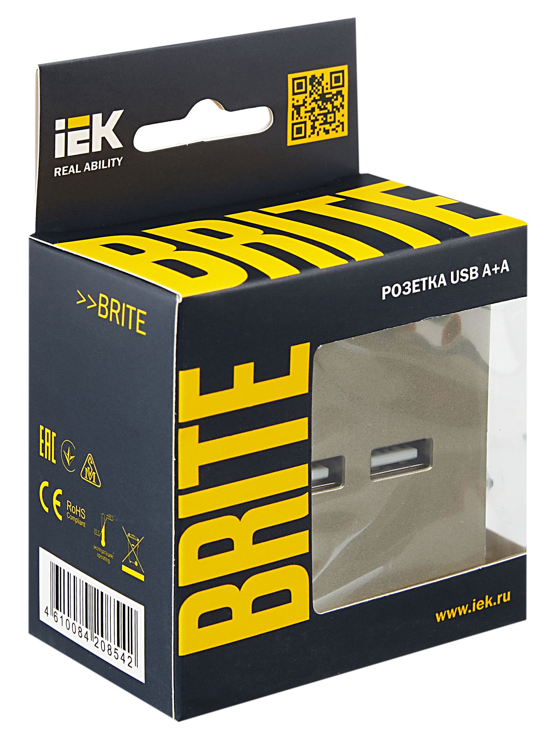 BRITE Розетка USB A+A 5В 3,1А РЮ10-1-БрШ шампань IEK — фото