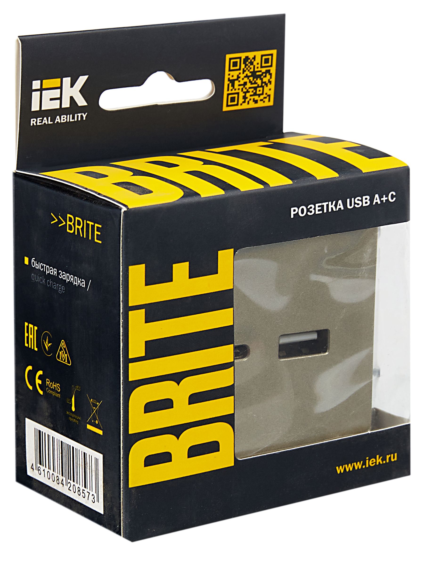 BRITE Розетка USB A+C 18Вт РЮ11-1-БрШ шампань IEK — фото