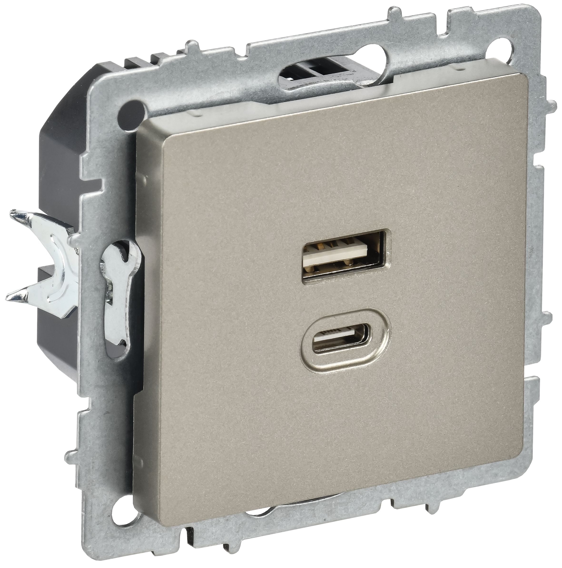 BRITE Розетка USB A+C 45Вт высокоскоростная зарядка РЮ11-2-БрШ шампань IEK — фото