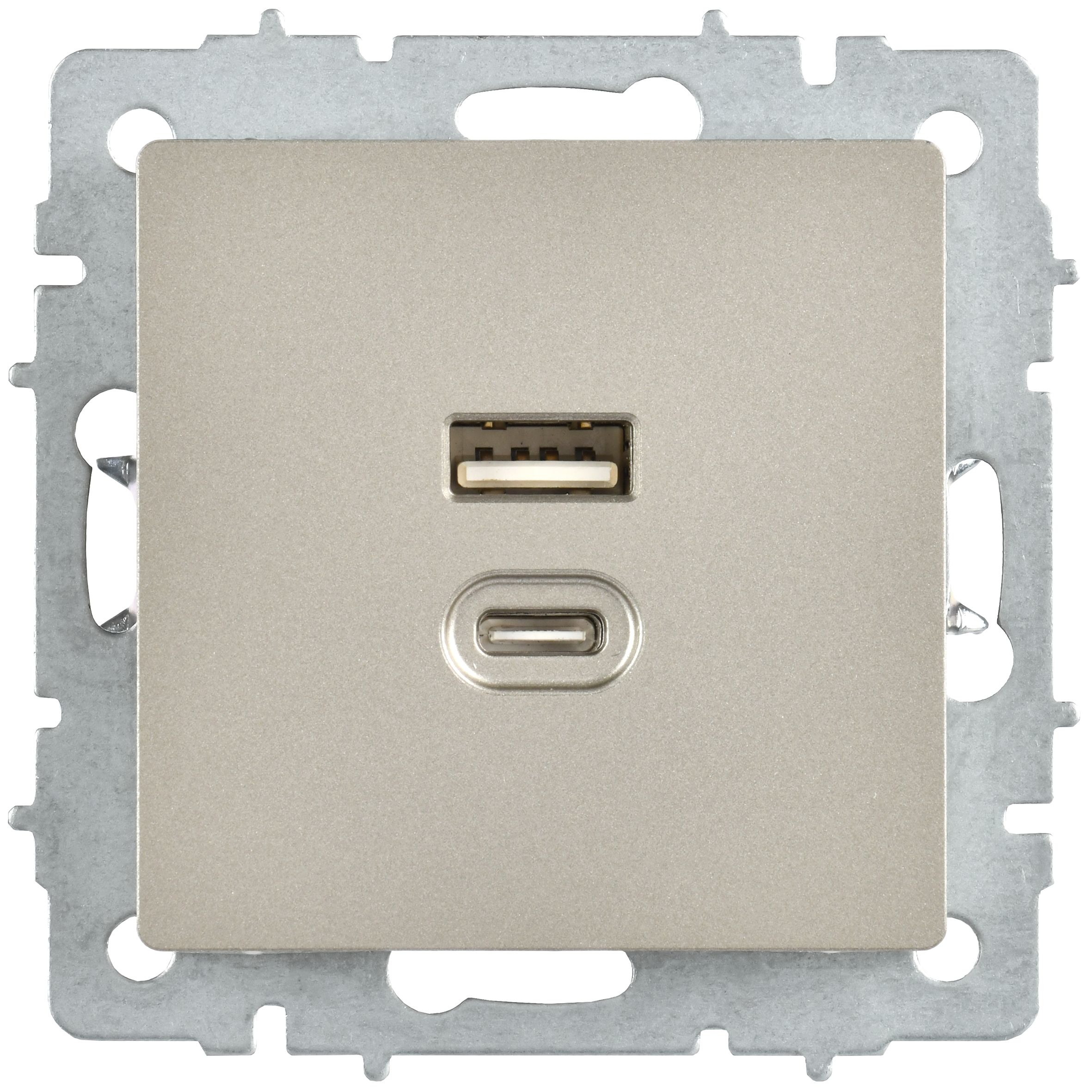 BRITE Розетка USB A+C 45Вт высокоскоростная зарядка РЮ11-2-БрШ шампань IEK — фото
