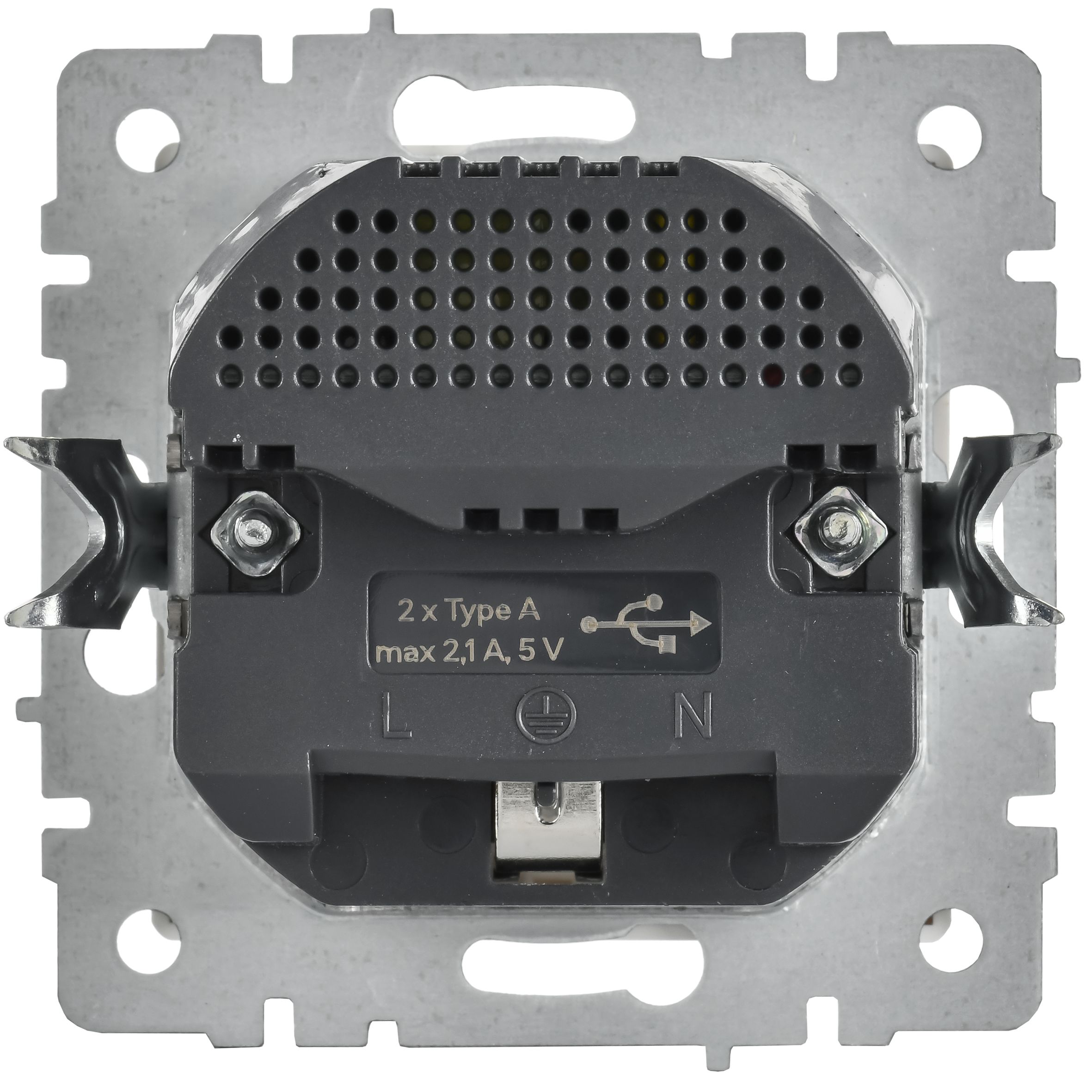 BRITE Розетка 1-местная с заземлением с защитными шторками 16А с USB A+A 5В 2,1А РЮш10-1-БрГН металл хром/никель IEK — фото