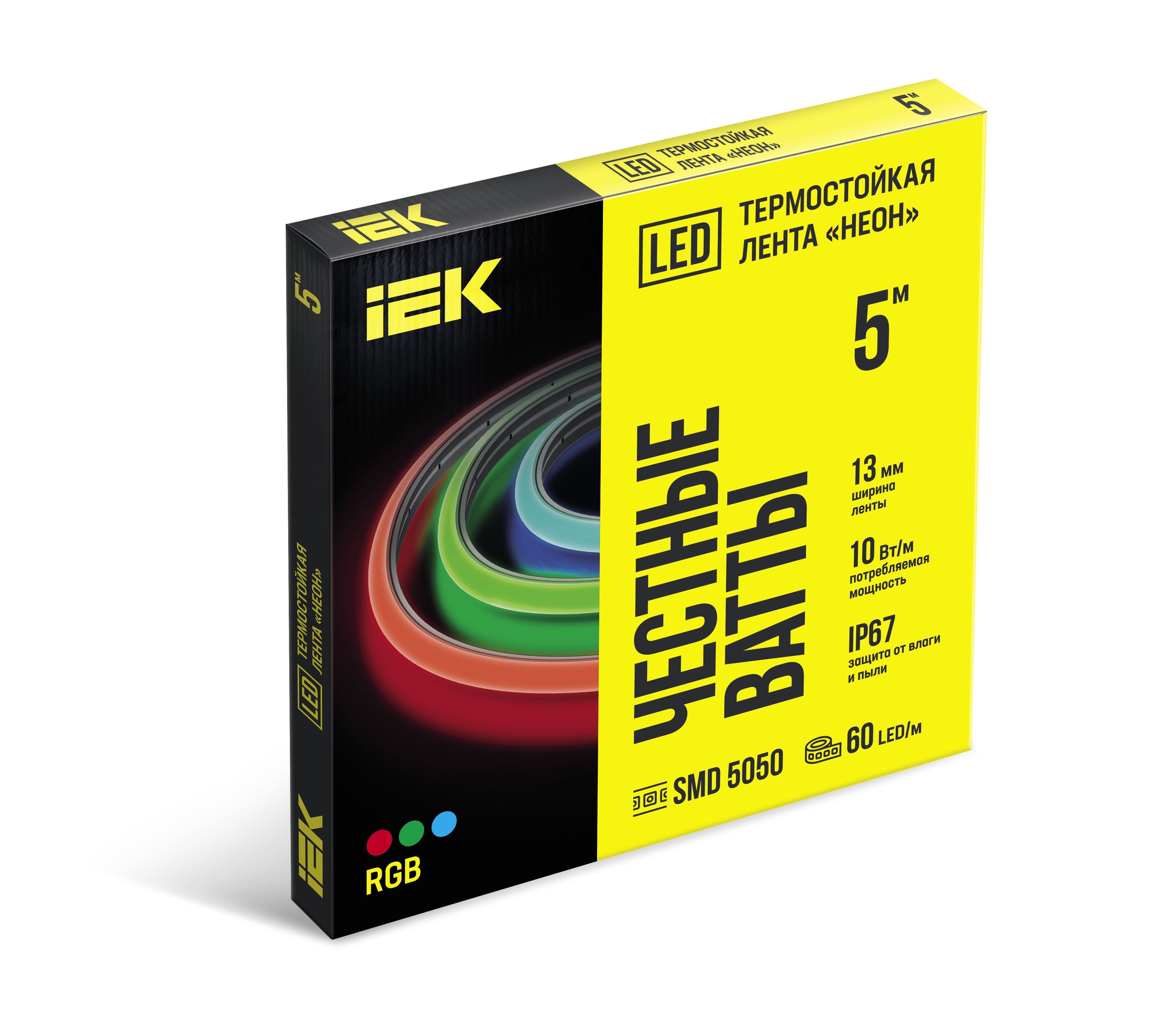 Лента светодиодная "неон" термостойкая 5м SMD5050 60LED/м 10Вт/м IP67 13мм 24В RGB IEK — фото