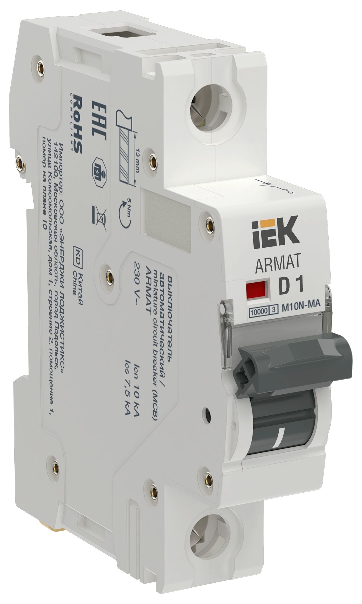 ARMAT Автоматический выключатель без теплового расцепителя M10N-MA 1P D 1А IEK